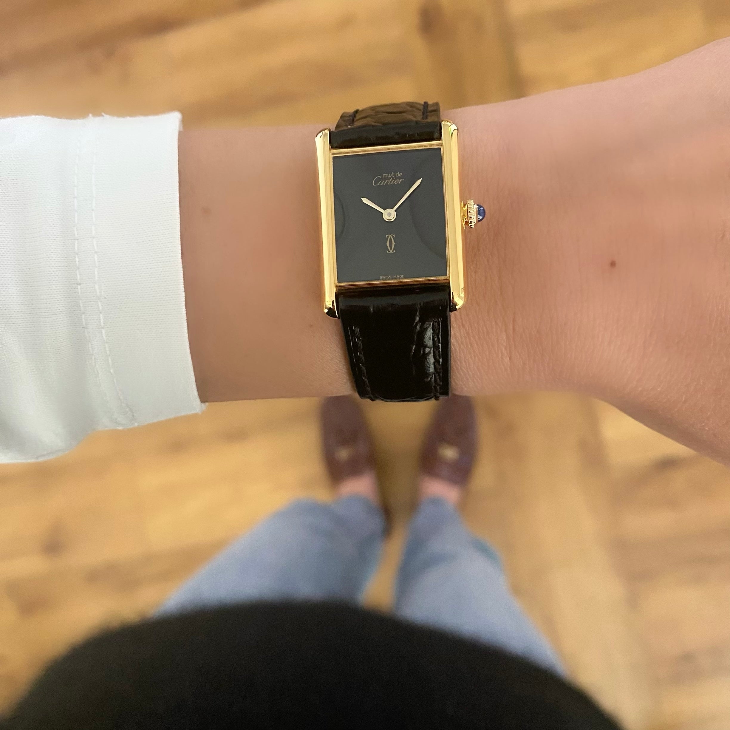 【Cartier】カルティエ<BR>マストタンク LMオニキスブラック永久保証書付き