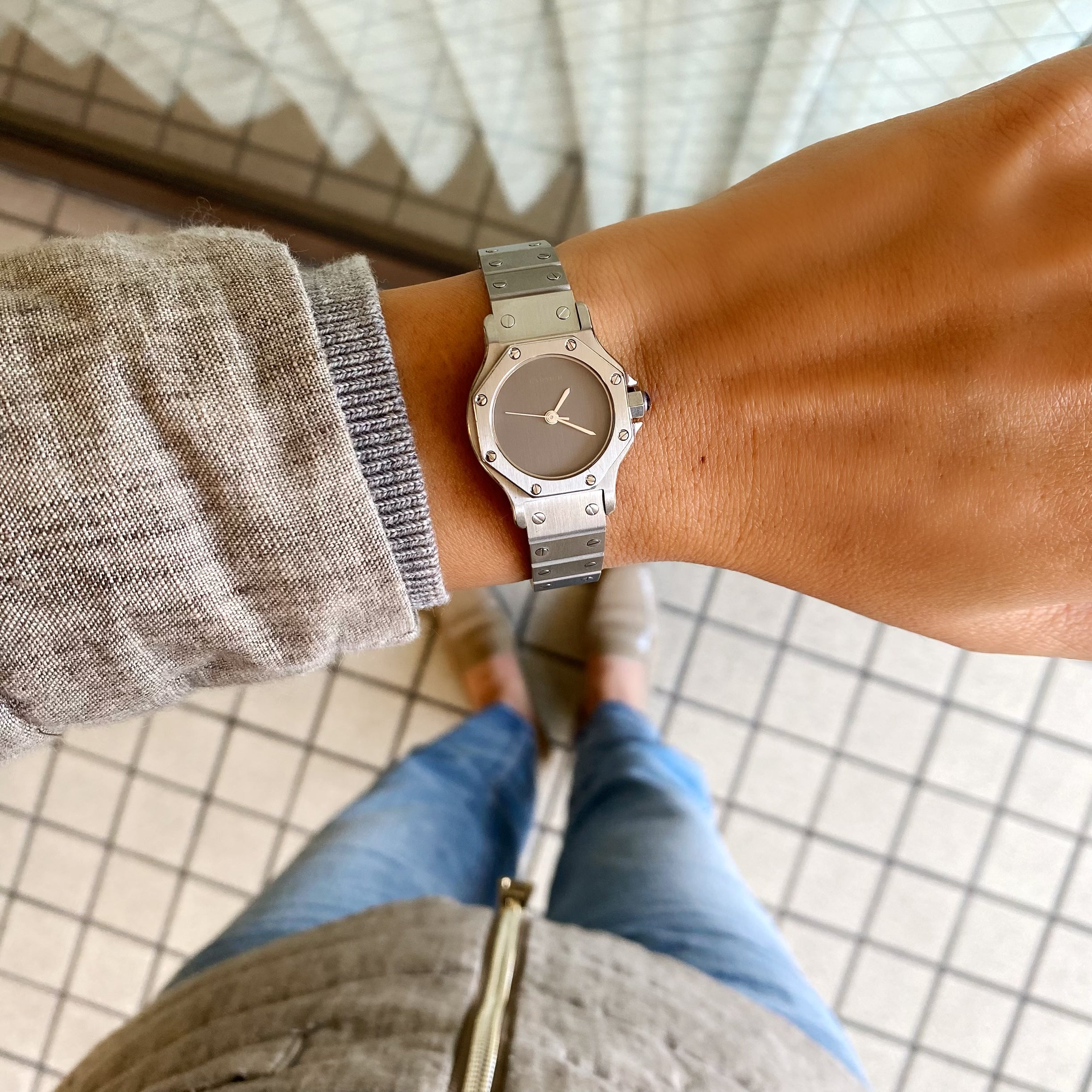 【Cartier】カルティエ<BR>サントスオクタゴン SMステンレスGray永久保証書付き