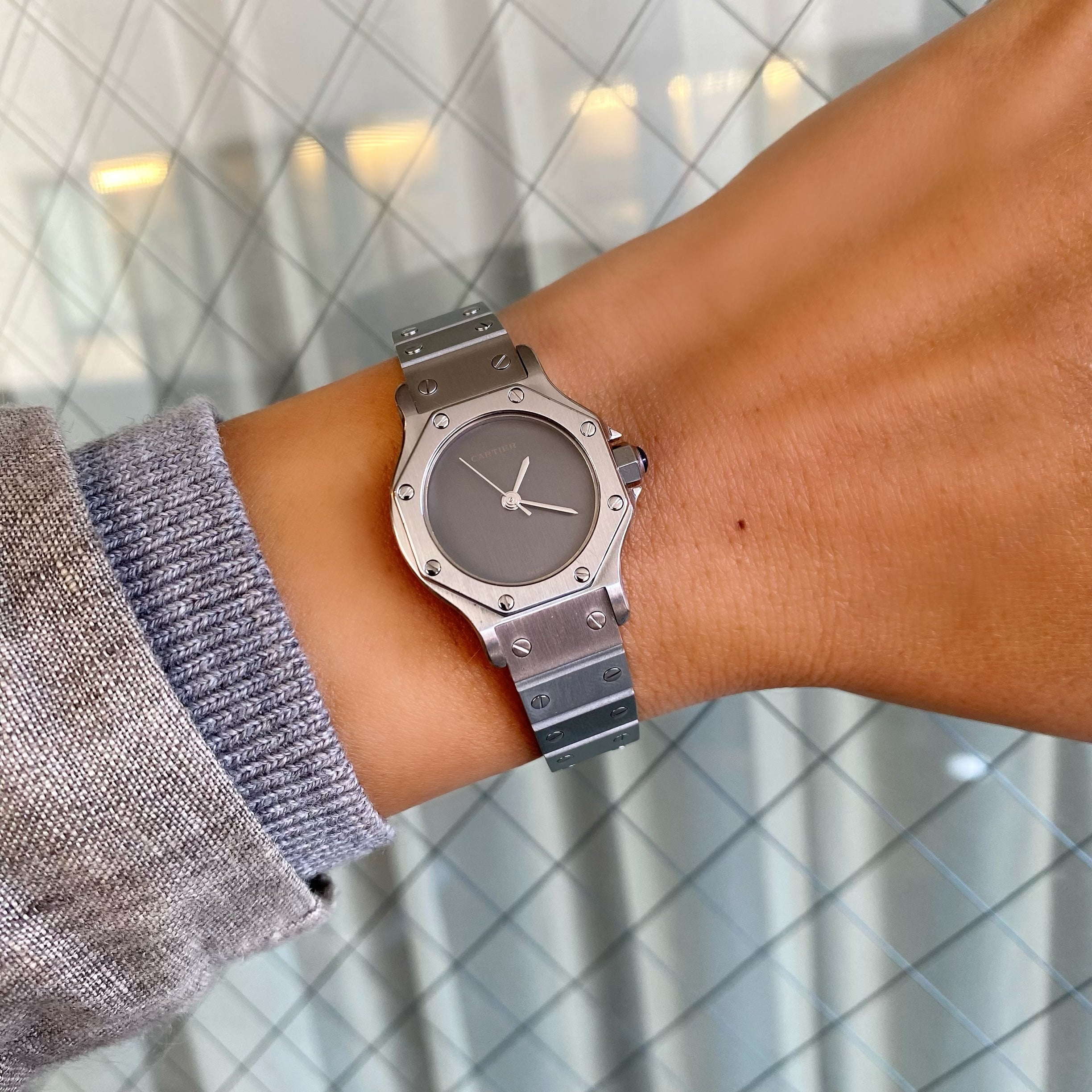 【Cartier】カルティエ<BR>サントスオクタゴン SMステンレスGray永久保証書付き