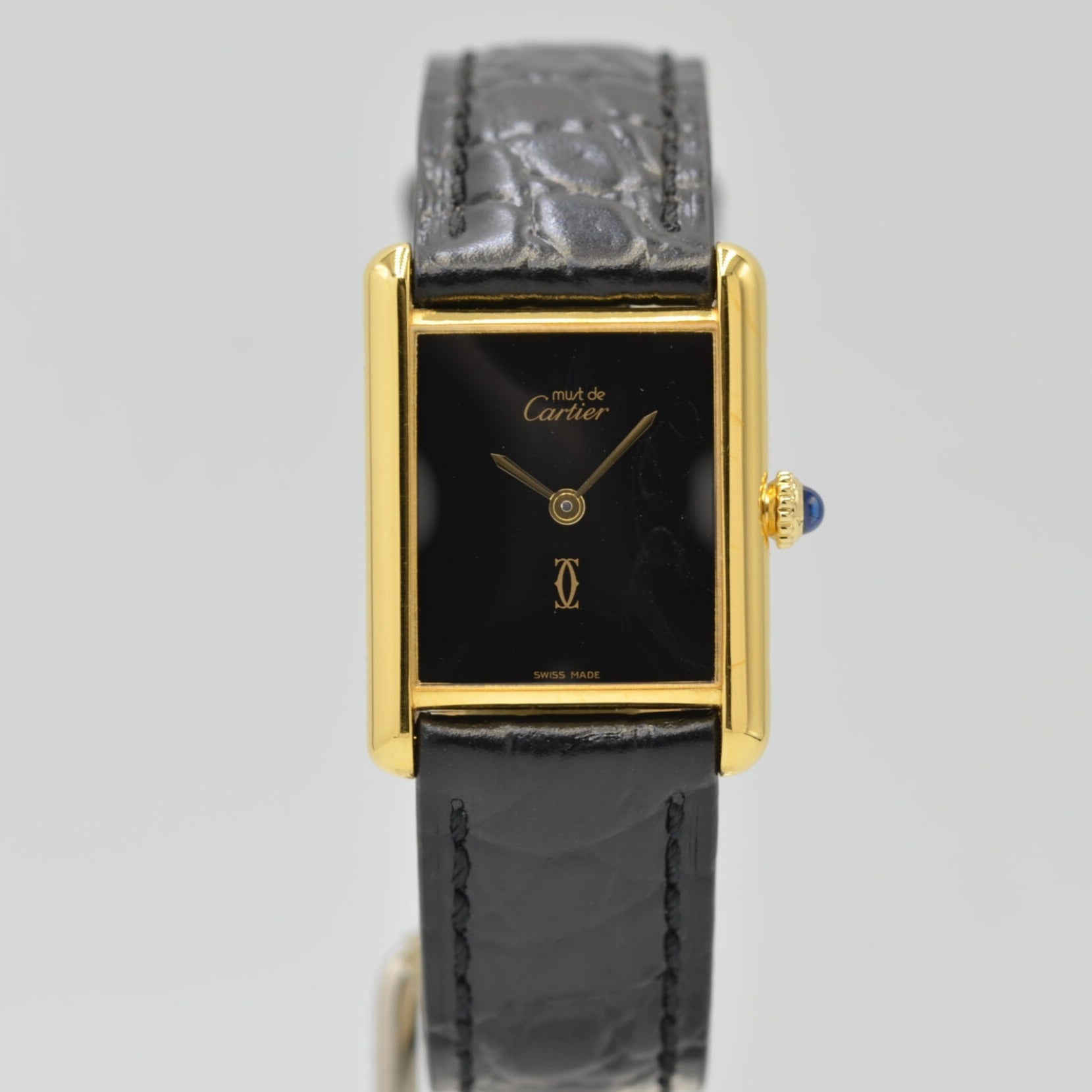 【Cartier】カルティエ<BR>マストタンク LMオニキスブラック永久保証書付き