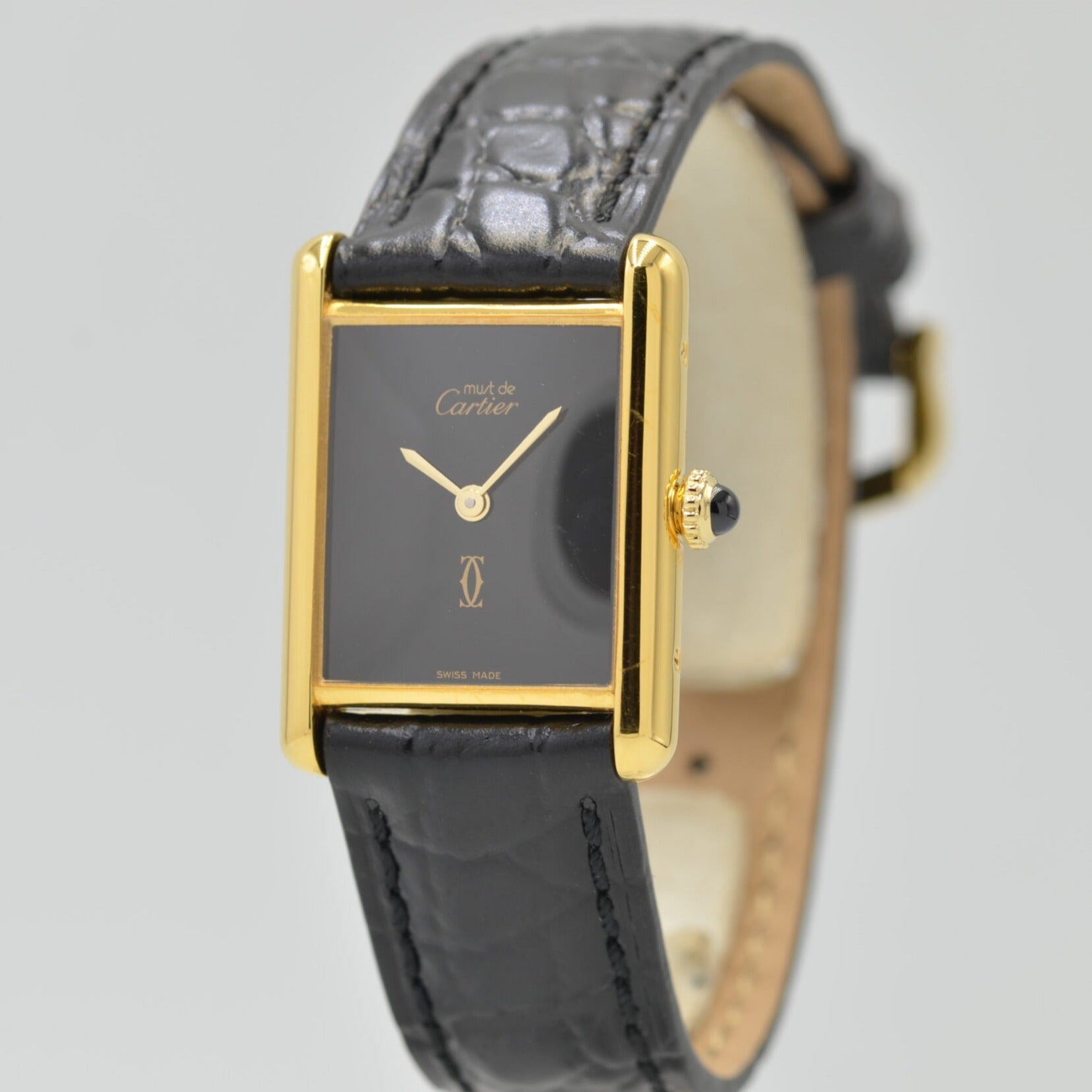 【Cartier】カルティエ<BR>マストタンク LMオニキスブラック永久保証書付き