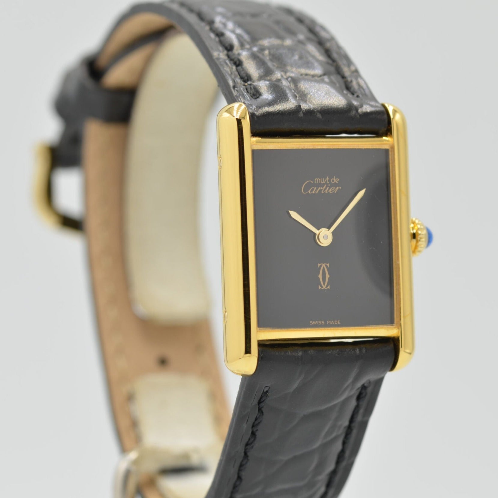 【Cartier】カルティエ<BR>マストタンク LMオニキスブラック永久保証書付き