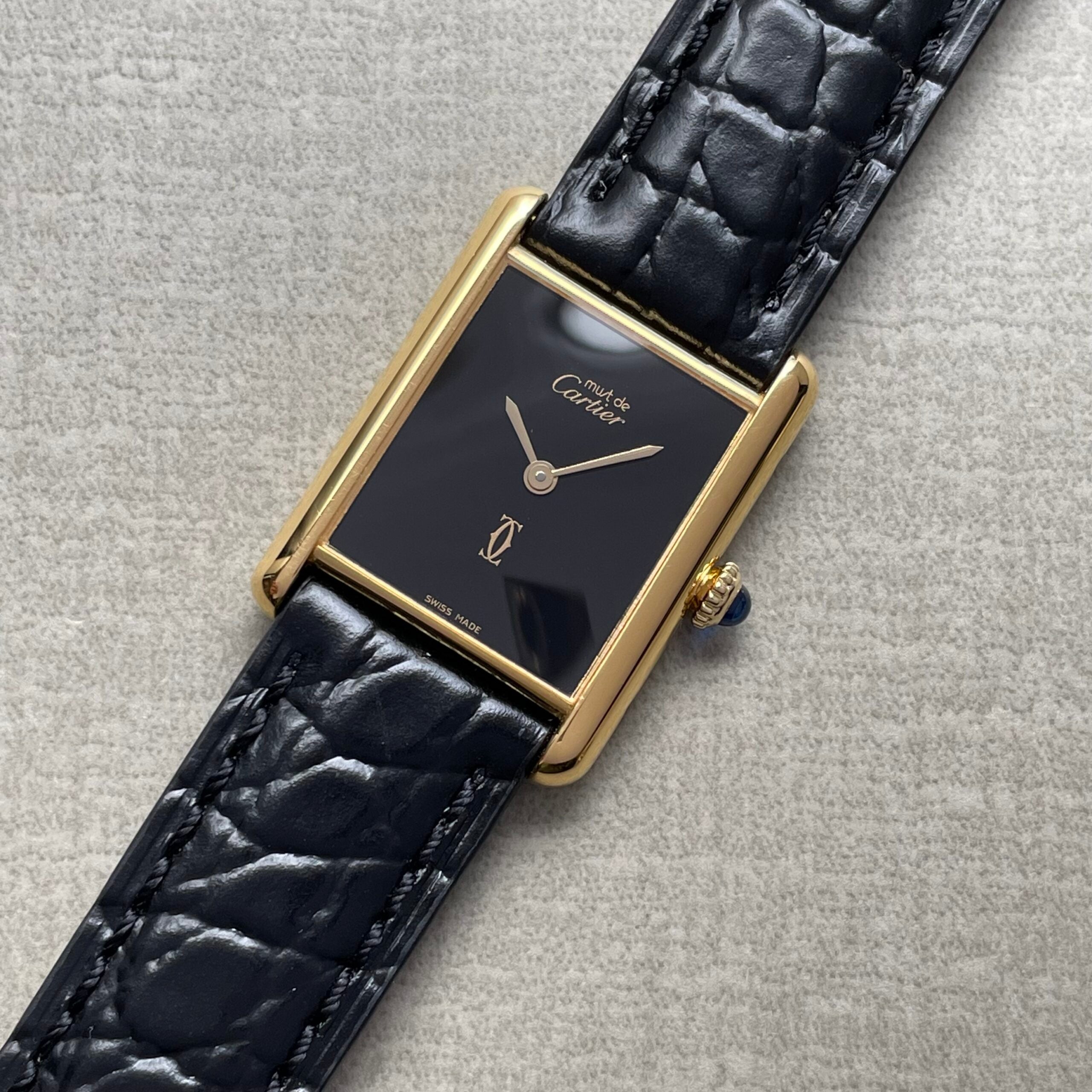 【Cartier】カルティエ<BR>マストタンク LMオニキスブラック永久保証書付き