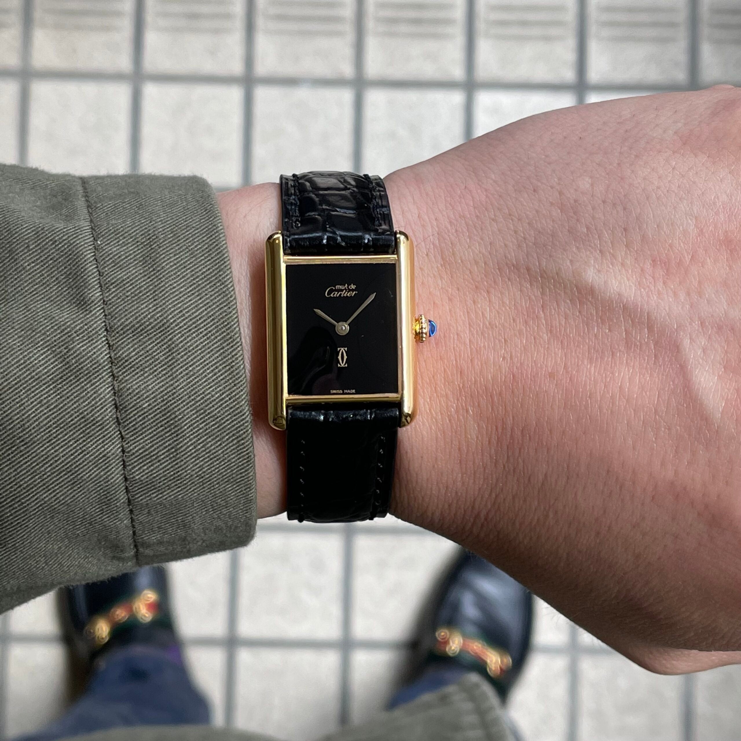 【Cartier】カルティエ<BR>マストタンク LMオニキスブラック永久保証書付き