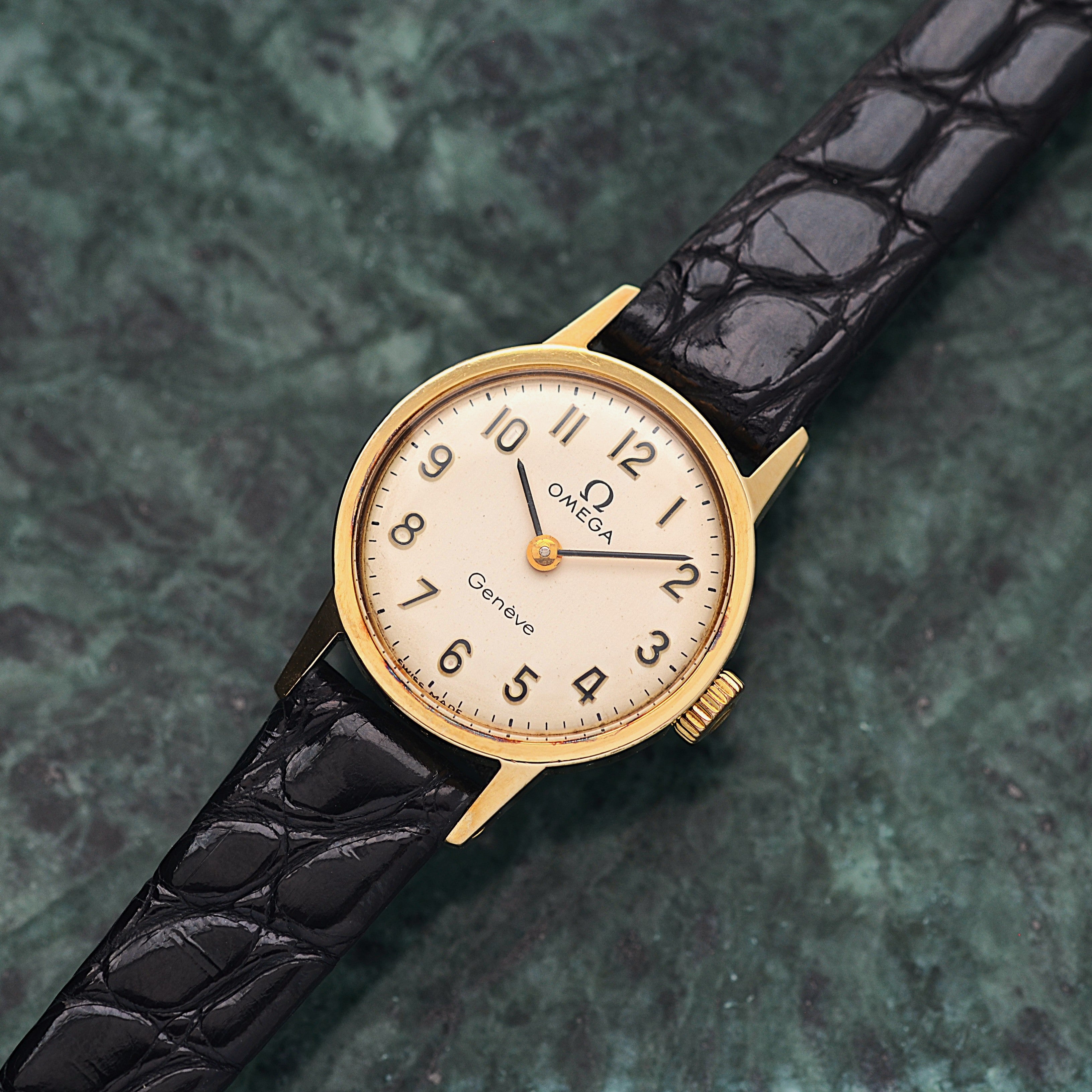 【OMEGA】オメガ ジュネーヴ GP ミニラウンド Silver アップライトアラビア 純正尾錠付き