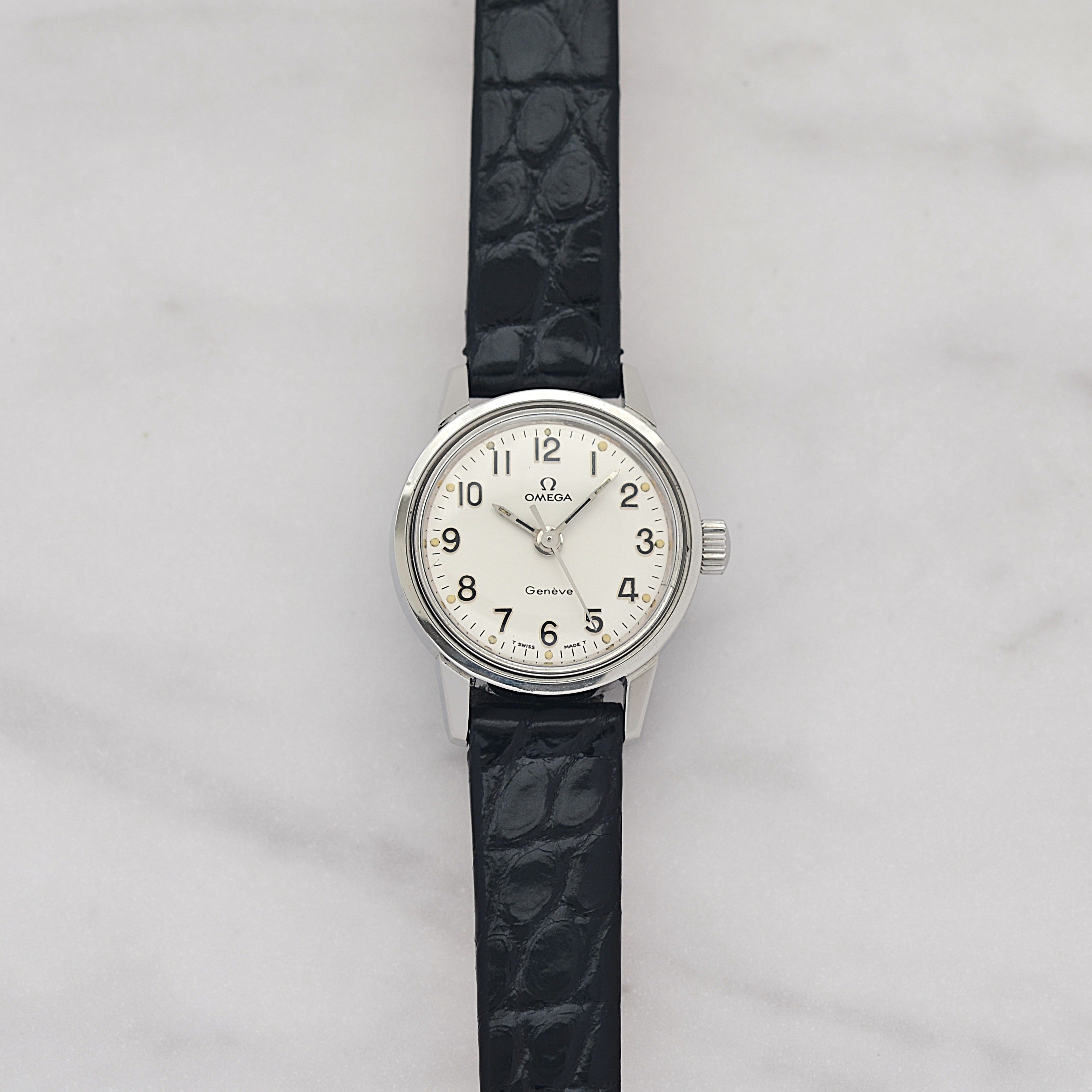 [OMEGA] Omega Geneva Stainless Steel Round Silver Upright Arabic with Genuine Buckle