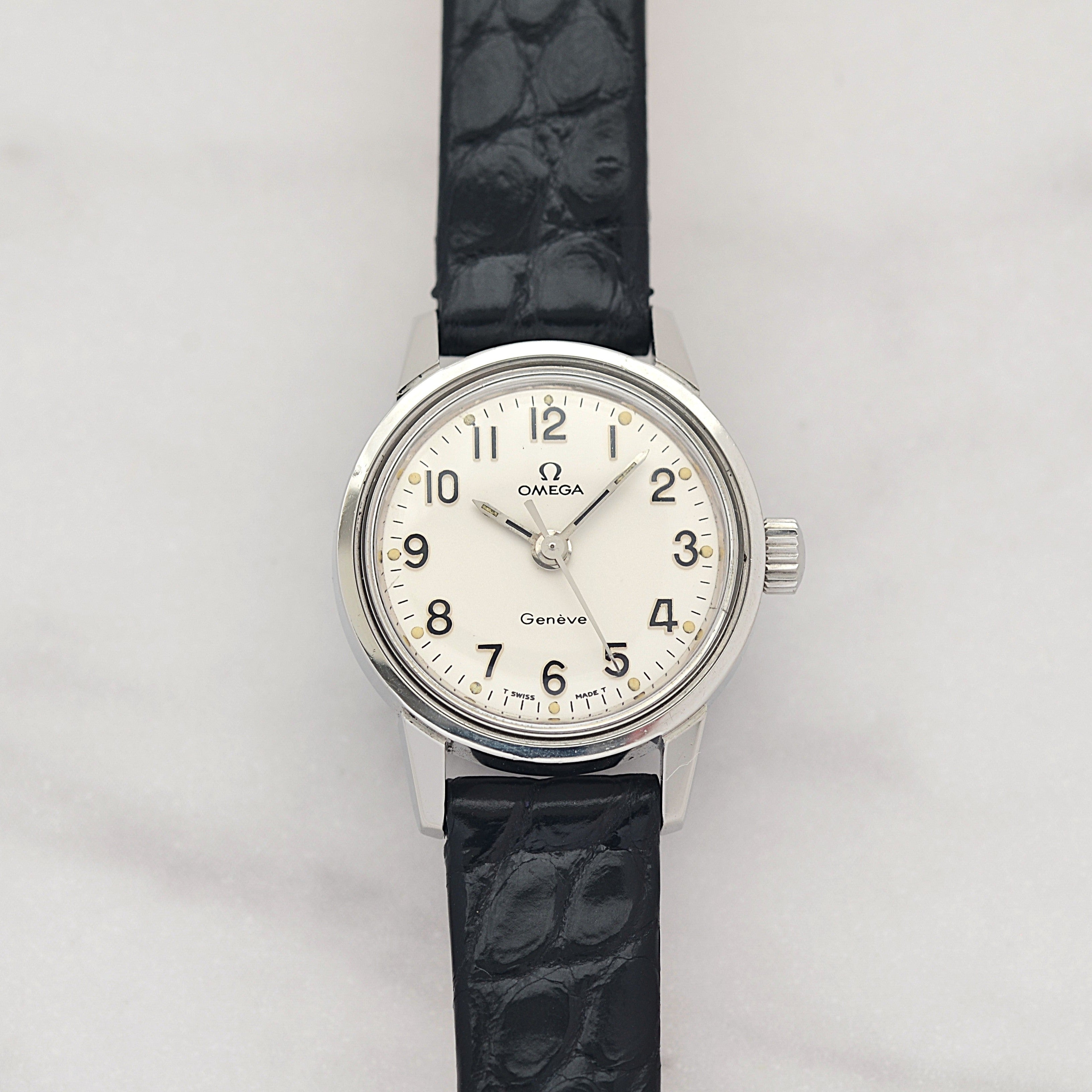 [OMEGA] Omega Geneva Stainless Steel Round Silver Upright Arabic with Genuine Buckle