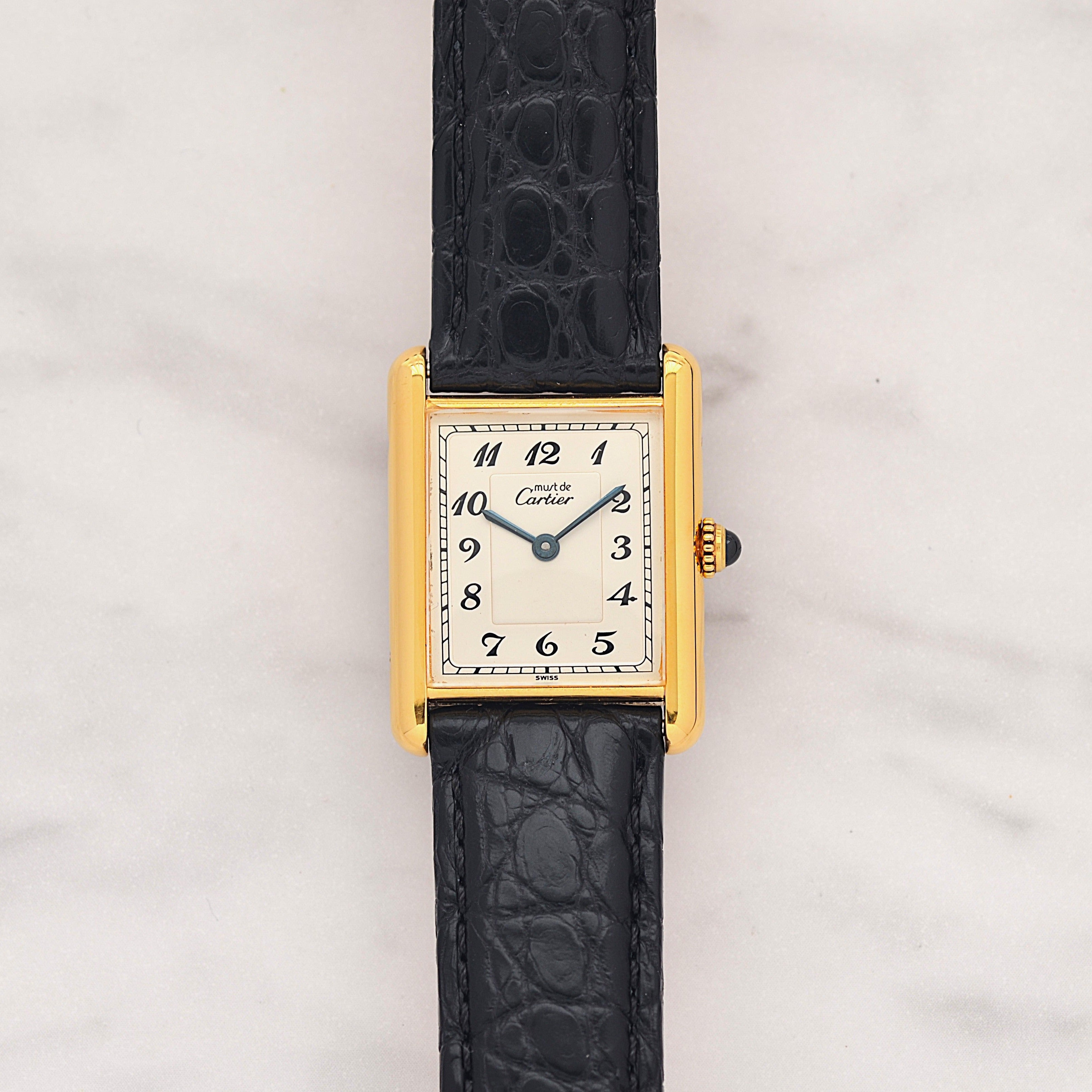 【Cartier】カルティエ マストタンク LM アラビア文字盤 純正Dバックル付き