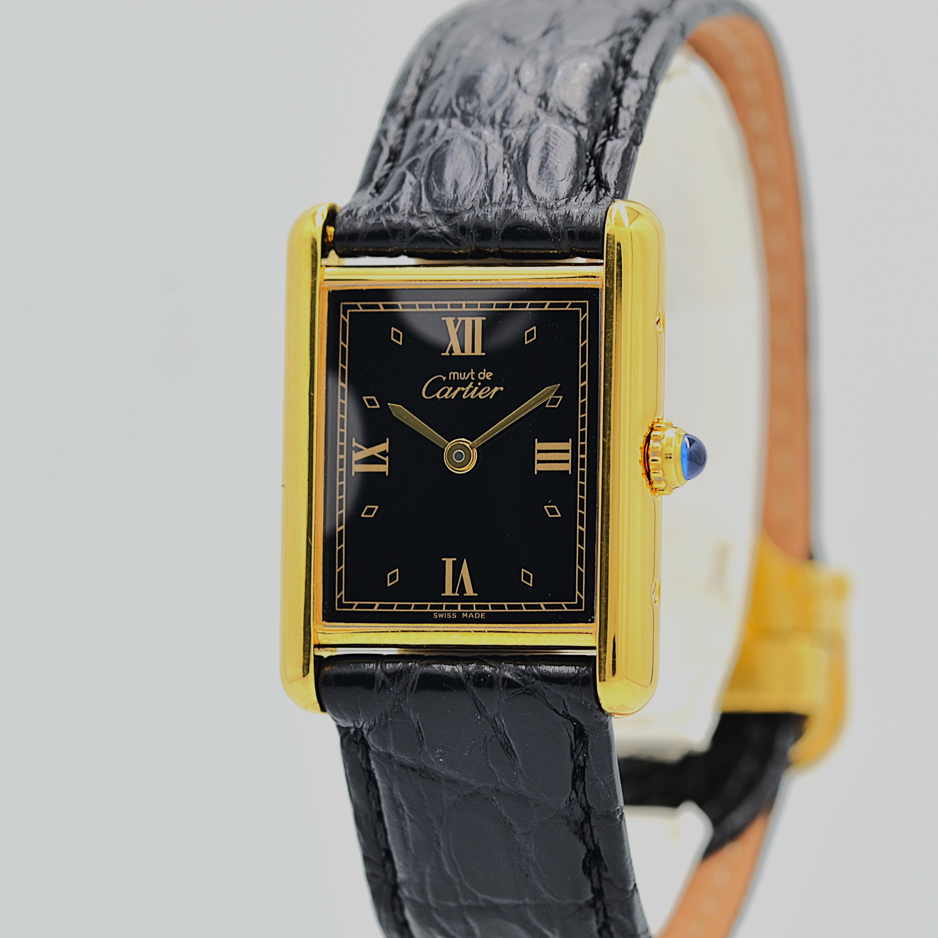【Cartier】Must Tank LM, Black, 4 Roman numerals, with original deployant buckle, Cartier complete service completed