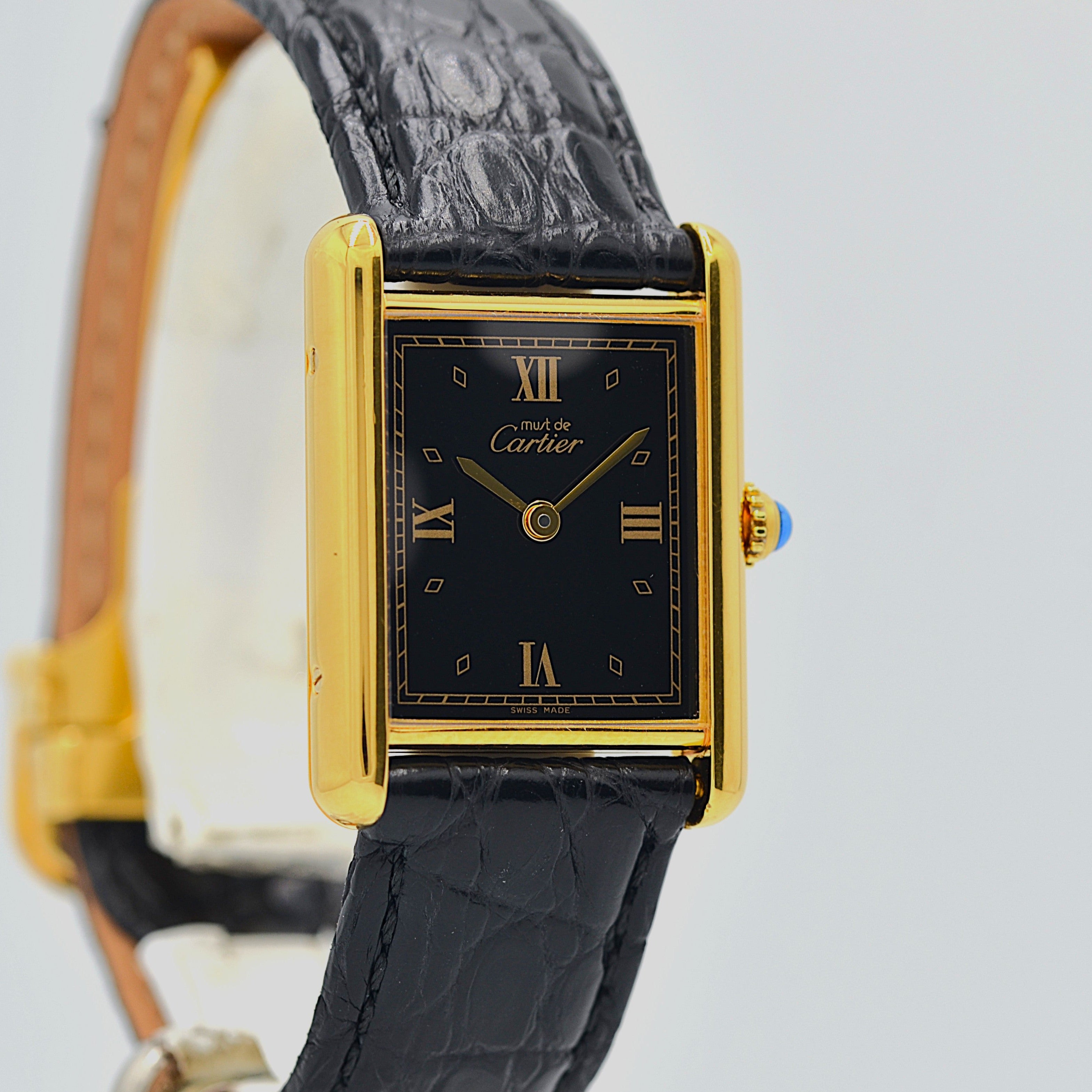 【Cartier】Must Tank LM, Black, 4 Roman numerals, with original deployant buckle, Cartier complete service completed