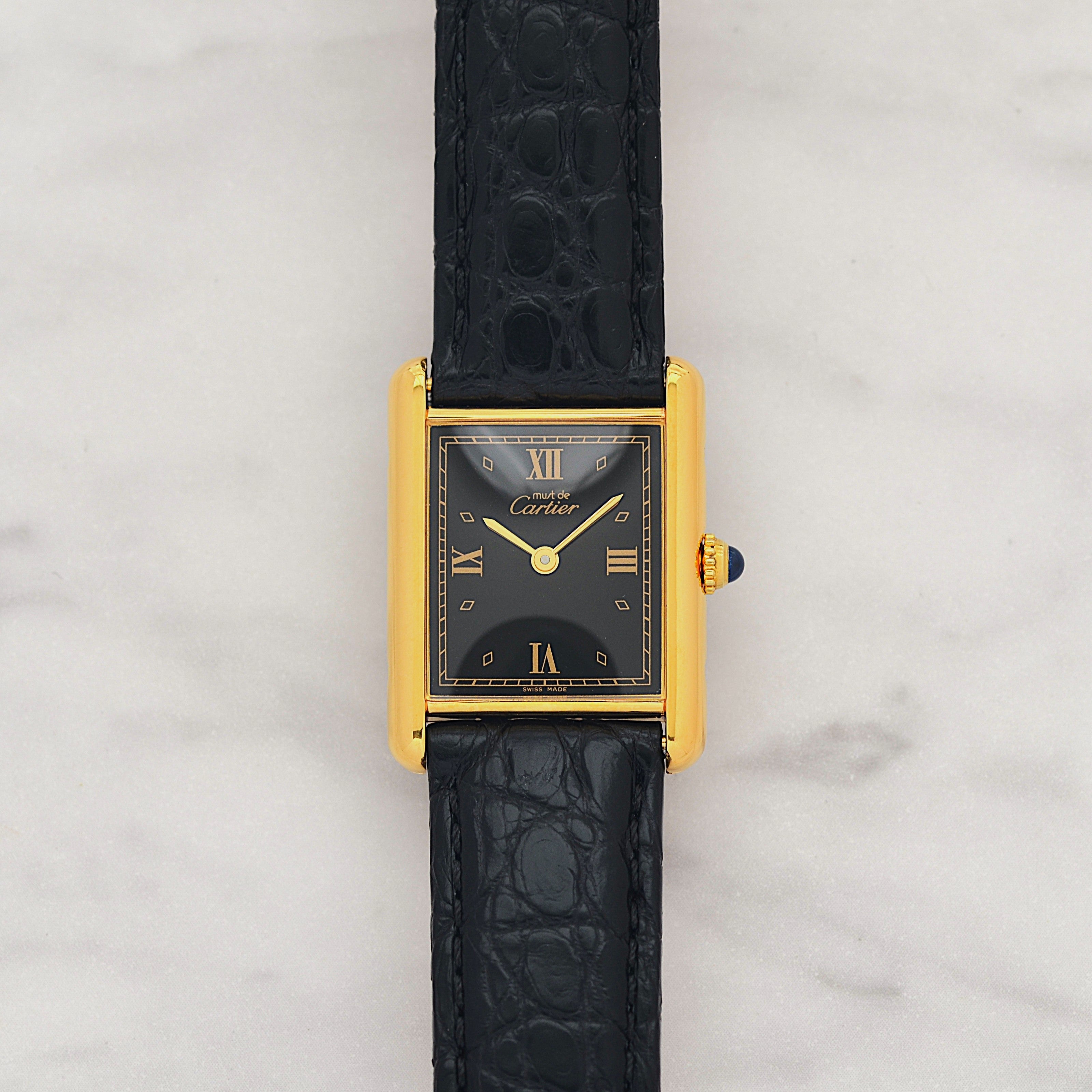 【Cartier】Must Tank LM, Black, 4 Roman numerals, with original deployant buckle, Cartier complete service completed