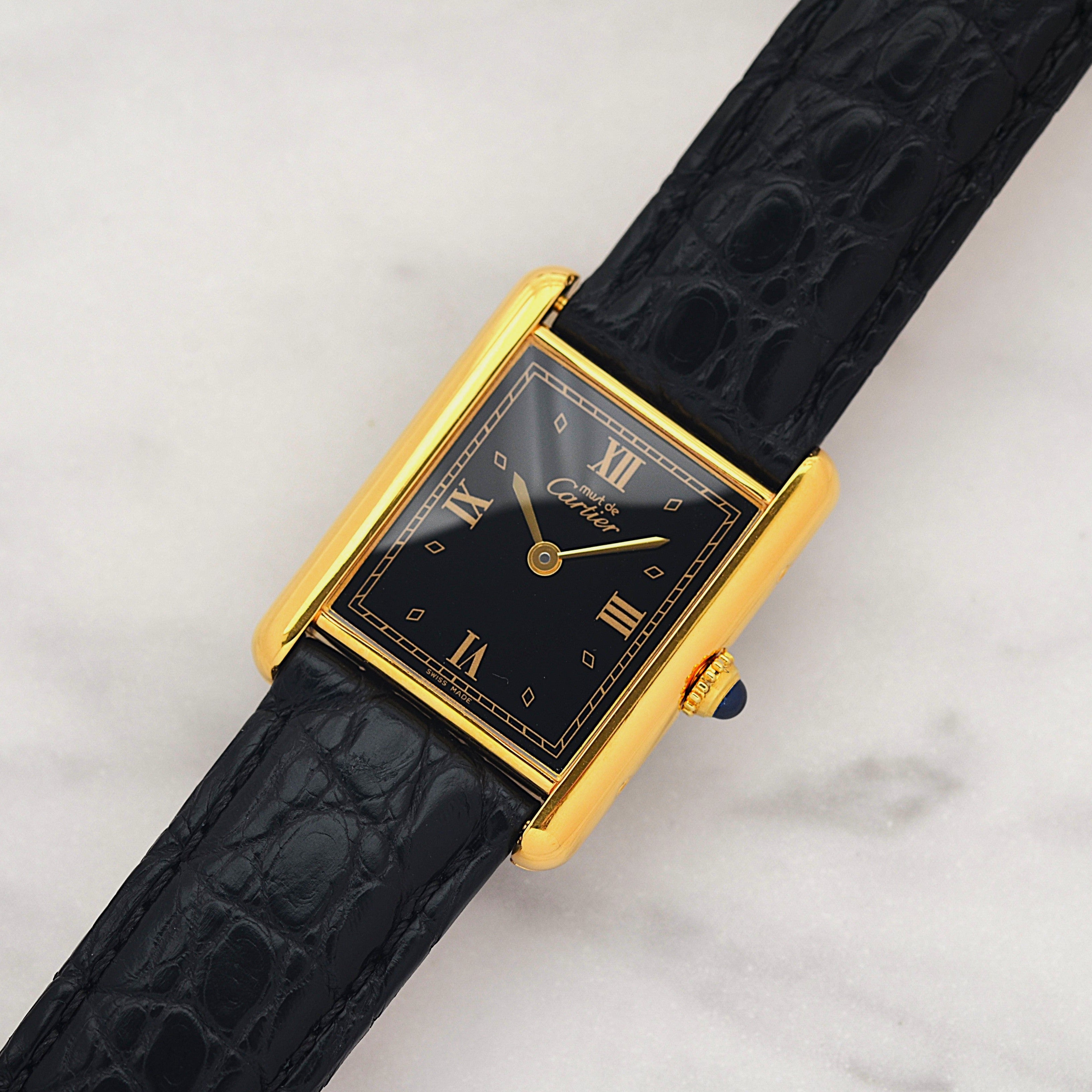 【Cartier】Must Tank LM, Black, 4 Roman numerals, with original deployant buckle, Cartier complete service completed