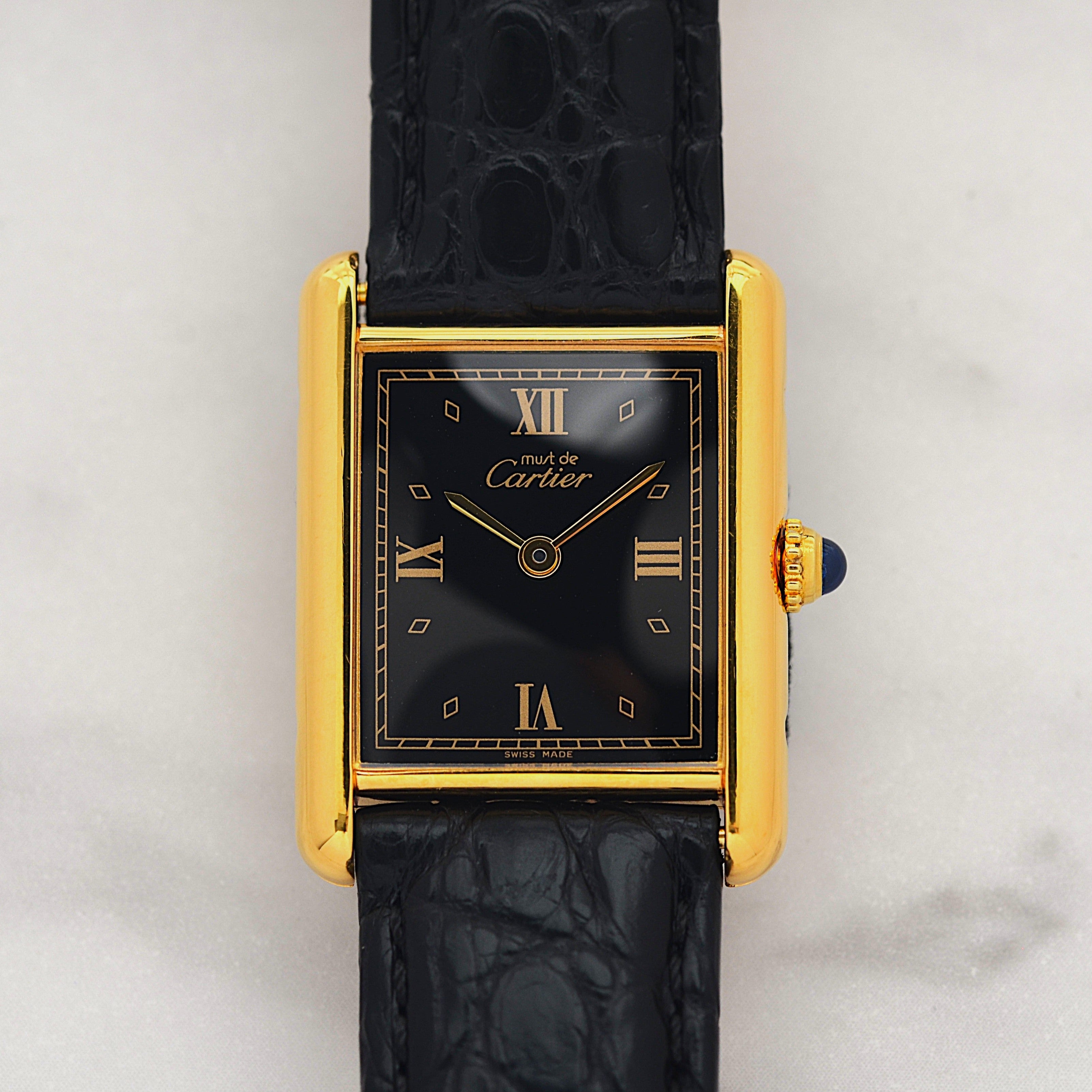 【Cartier】Must Tank LM, Black, 4 Roman numerals, with original deployant buckle, Cartier complete service completed