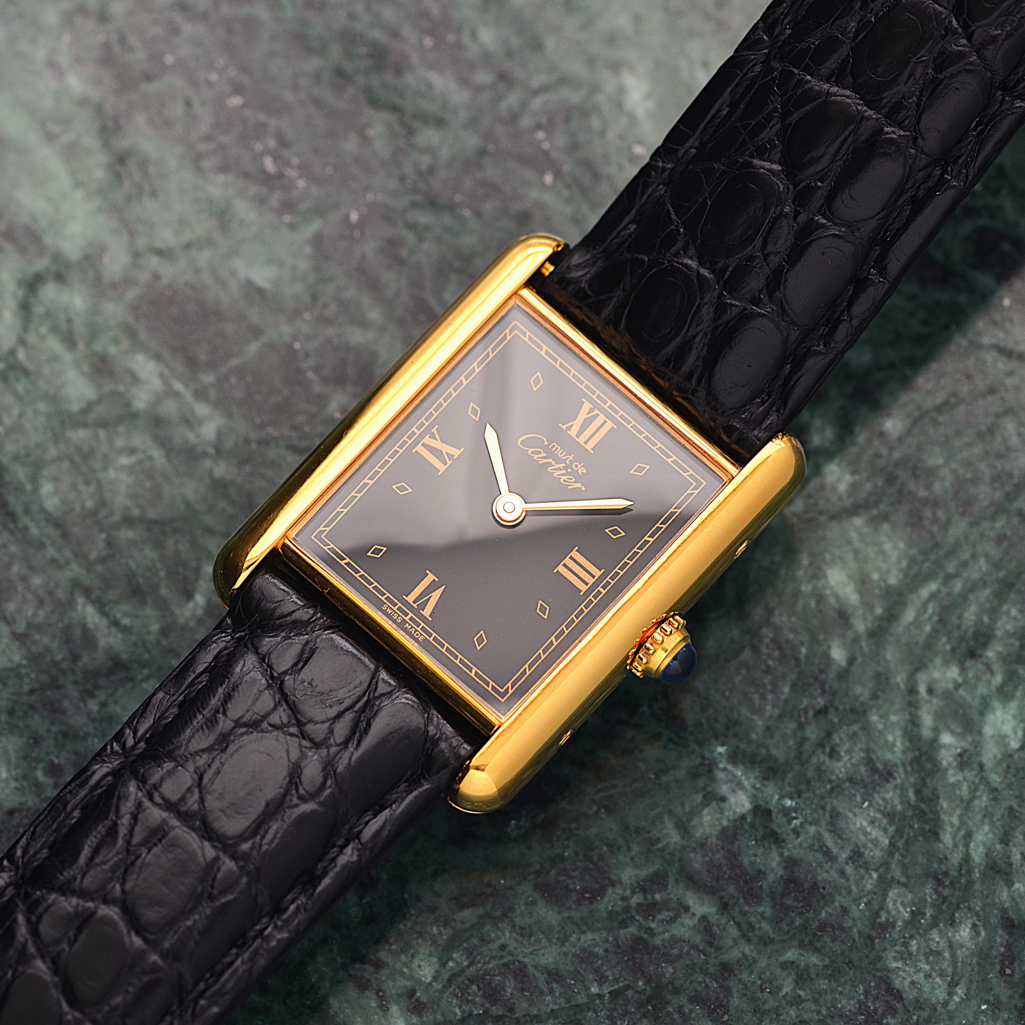 【Cartier】Must Tank LM, Black, 4 Roman numerals, with original deployant buckle, Cartier complete service completed