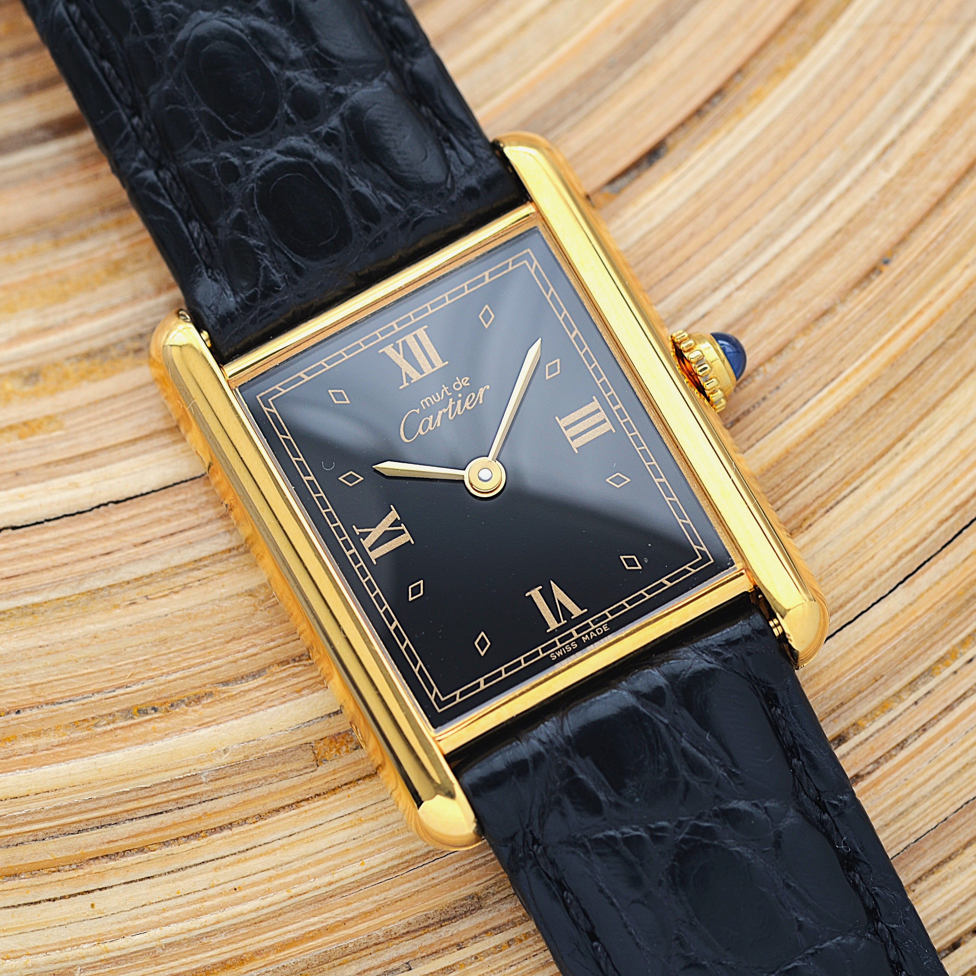 【Cartier】Must Tank LM, Black, 4 Roman numerals, with original deployant buckle, Cartier complete service completed