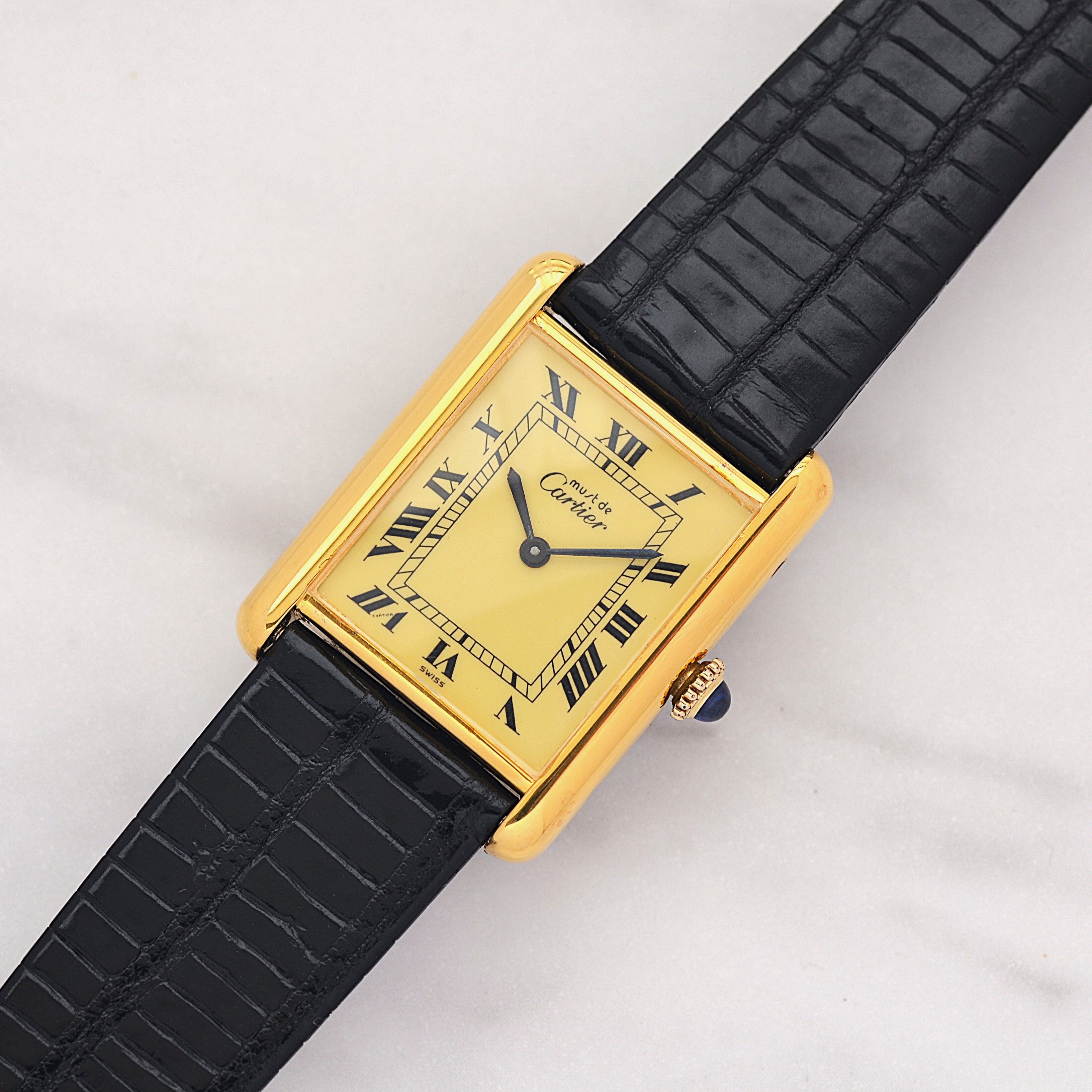 【Cartier】カルティエ マストタンクLM アイボリーローマ 手巻き 純正尾錠付き