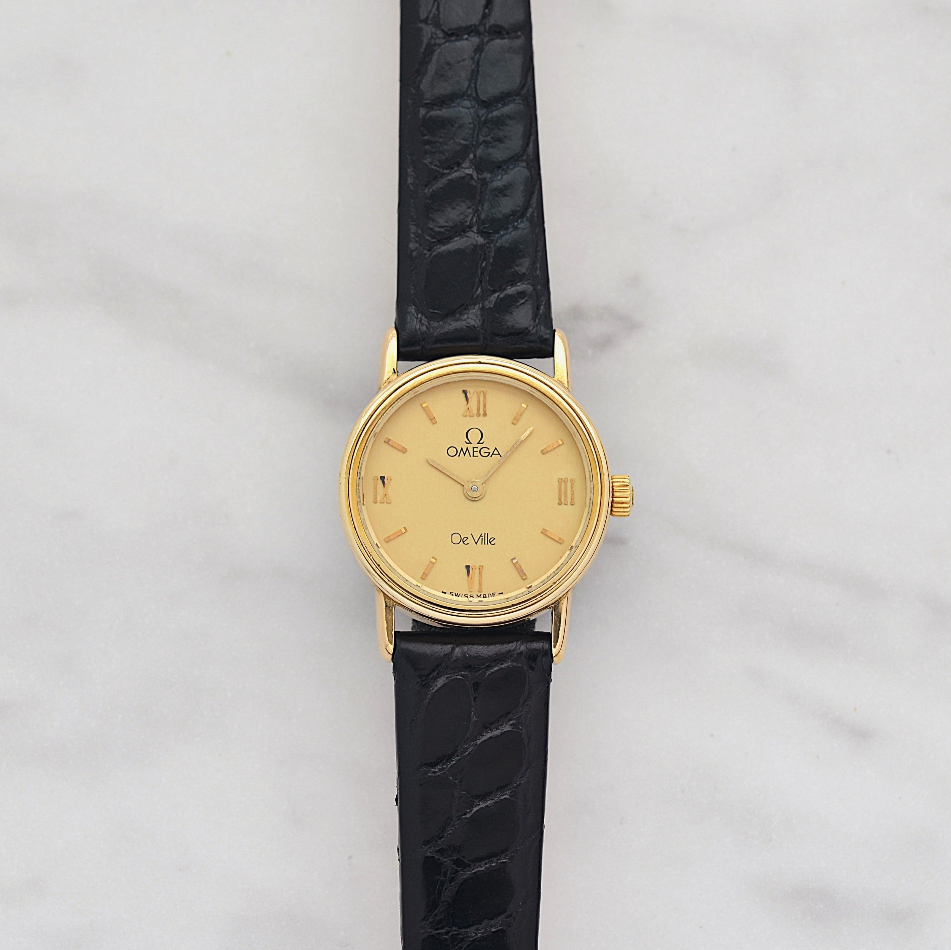 【OMEGA】Omega De Ville GP Round Gold Upright Roman with Original Buckle