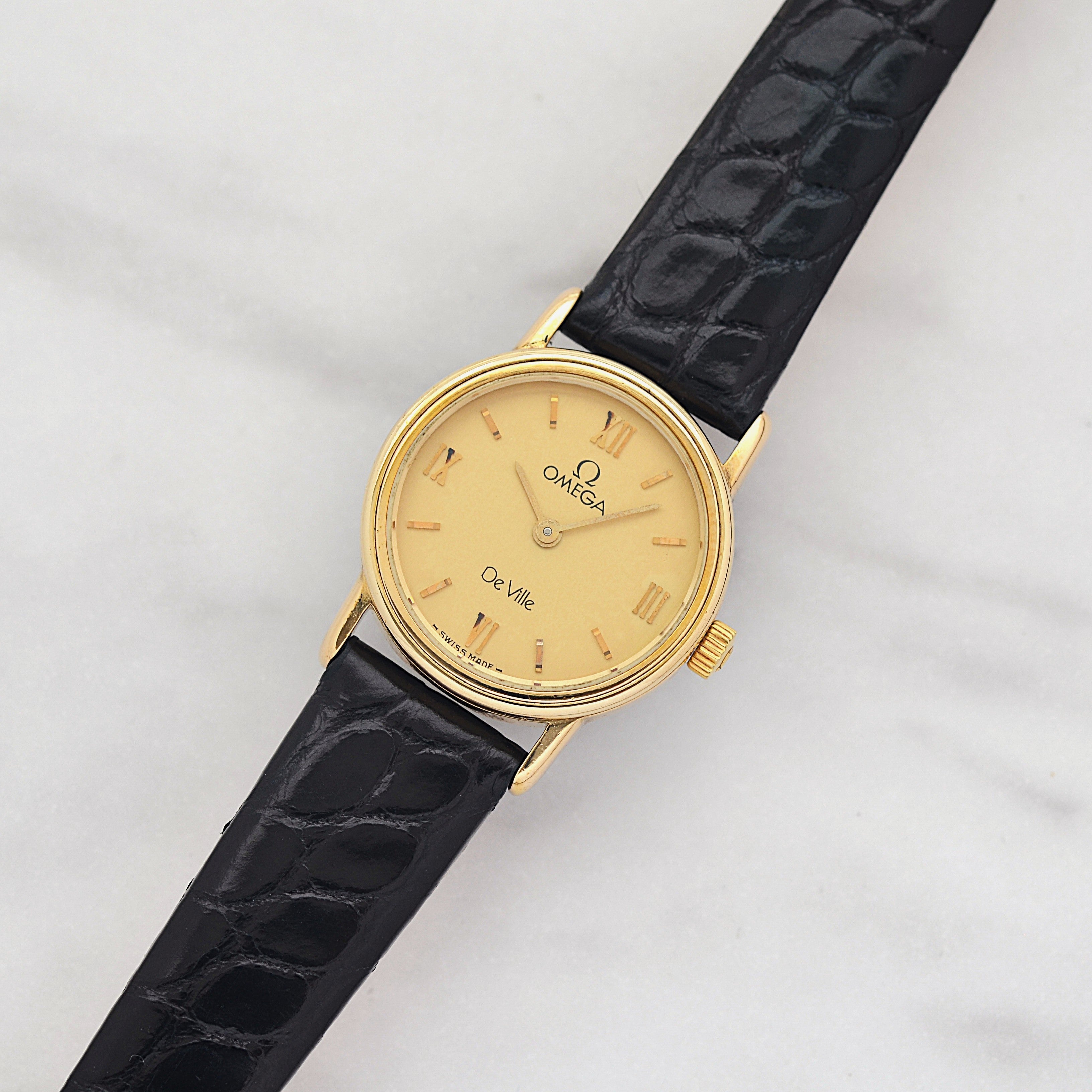 【OMEGA】Omega De Ville GP Round Gold Upright Roman with Original Buckle