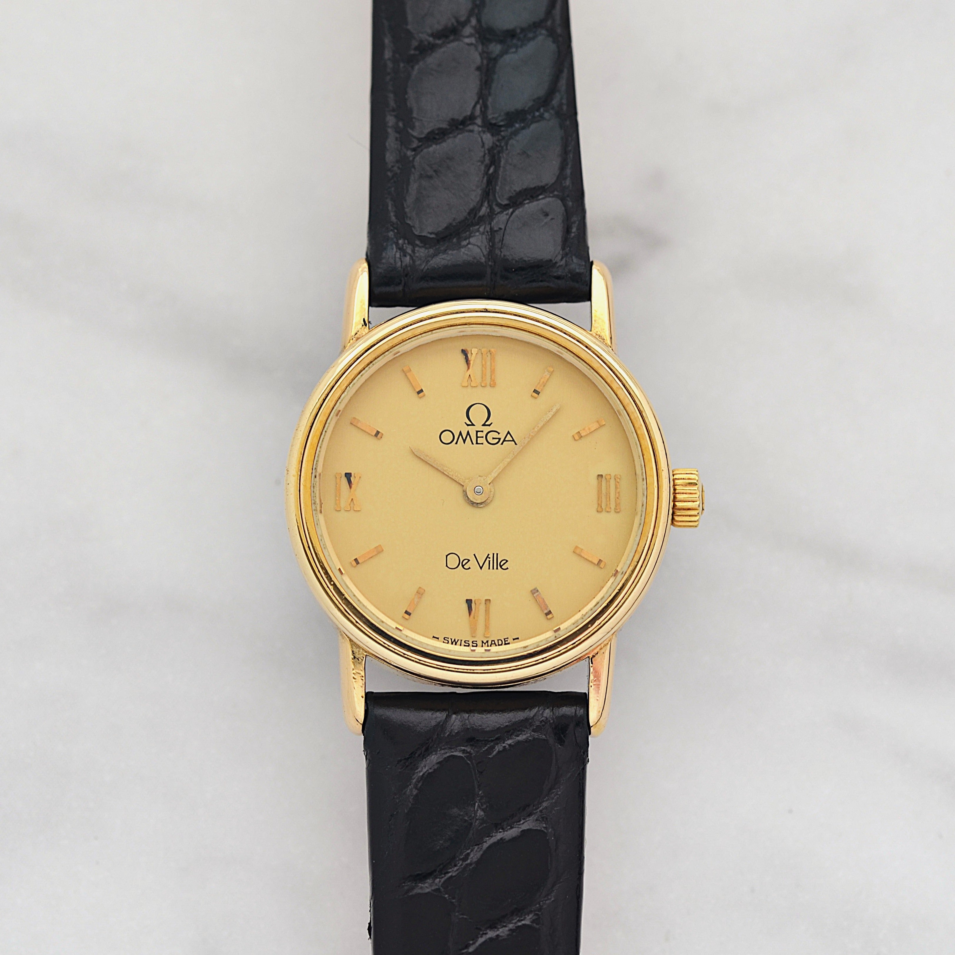 【OMEGA】Omega De Ville GP Round Gold Upright Roman with Original Buckle