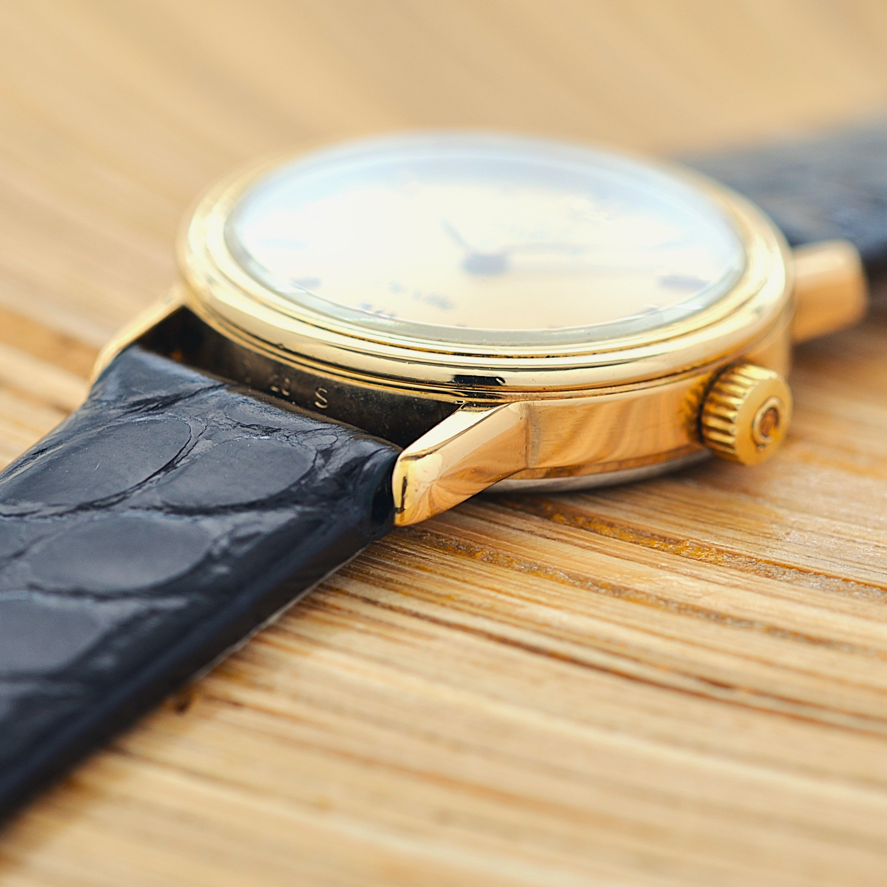 【OMEGA】Omega De Ville GP Round Gold Upright Roman with Original Buckle