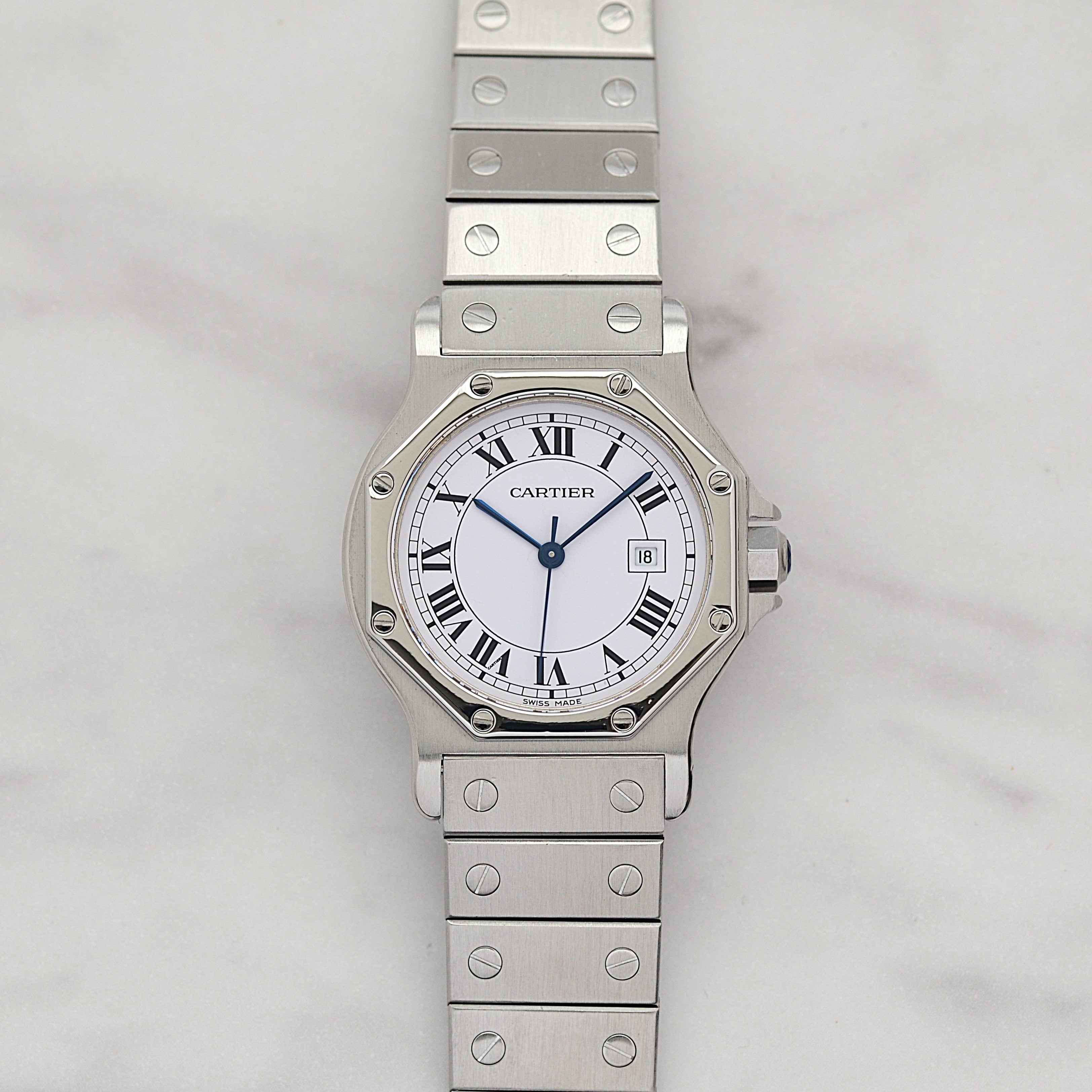 【Cartier】カルティエ サントスオクタゴン LM ステンレス 永久保証書付き カルティエコンプリートサービス済み