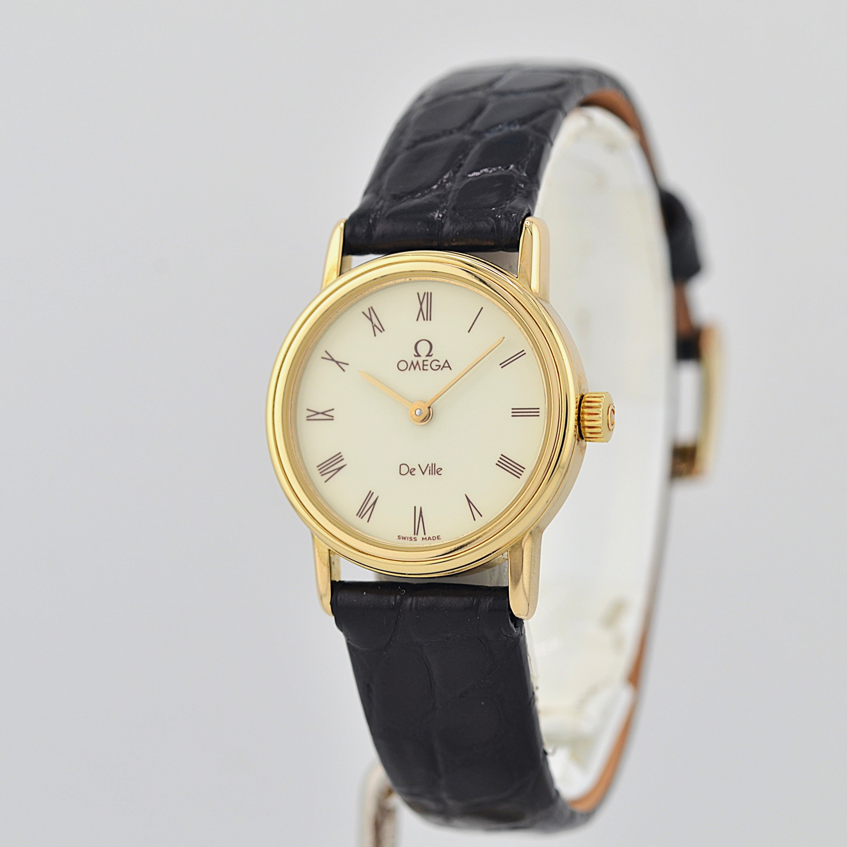 【OMEGA】オメガ デヴィル GP ラウンド Ivory ブラウンローマ 純正尾錠付き