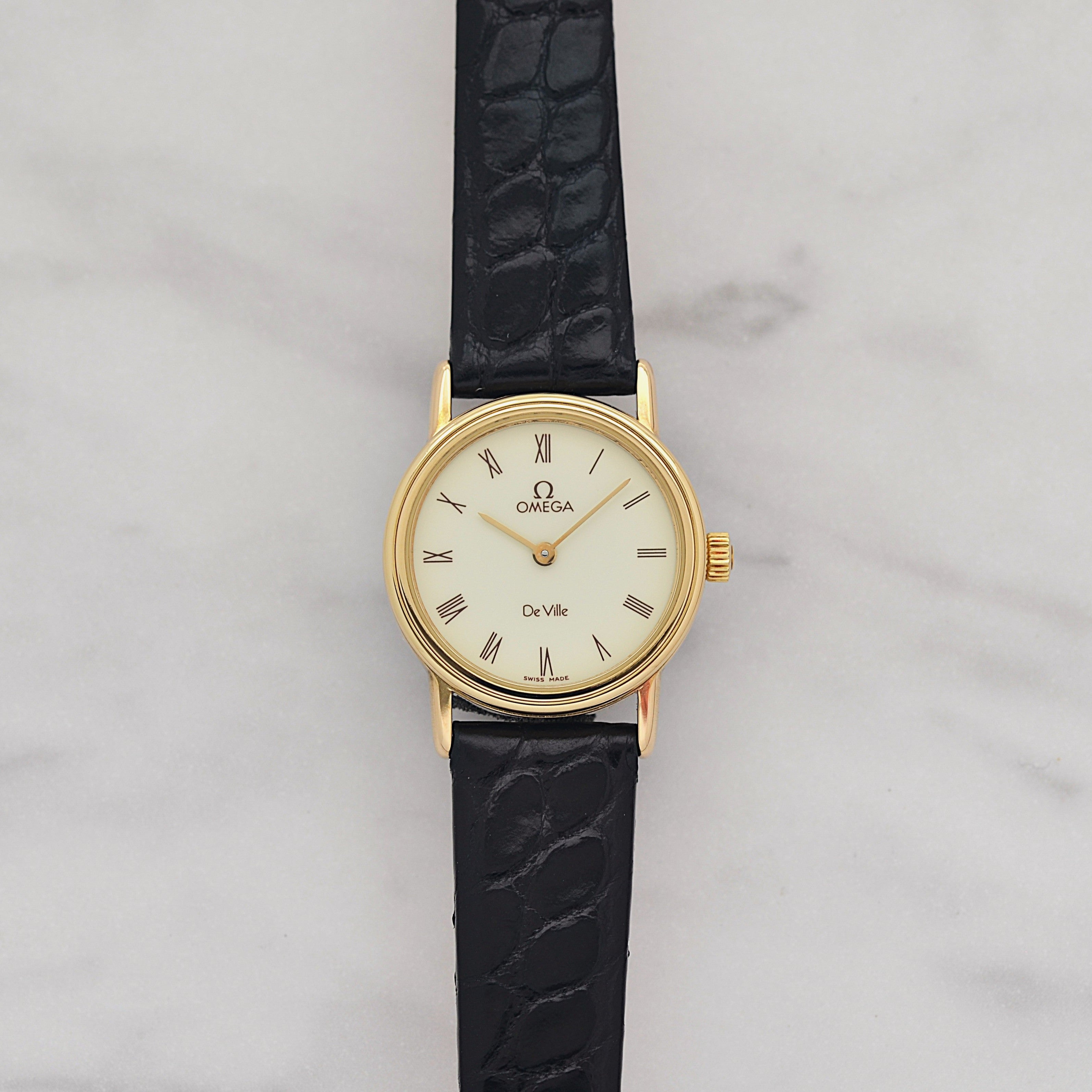 【OMEGA】オメガ デヴィル GP ラウンド Ivory ブラウンローマ 純正尾錠付き