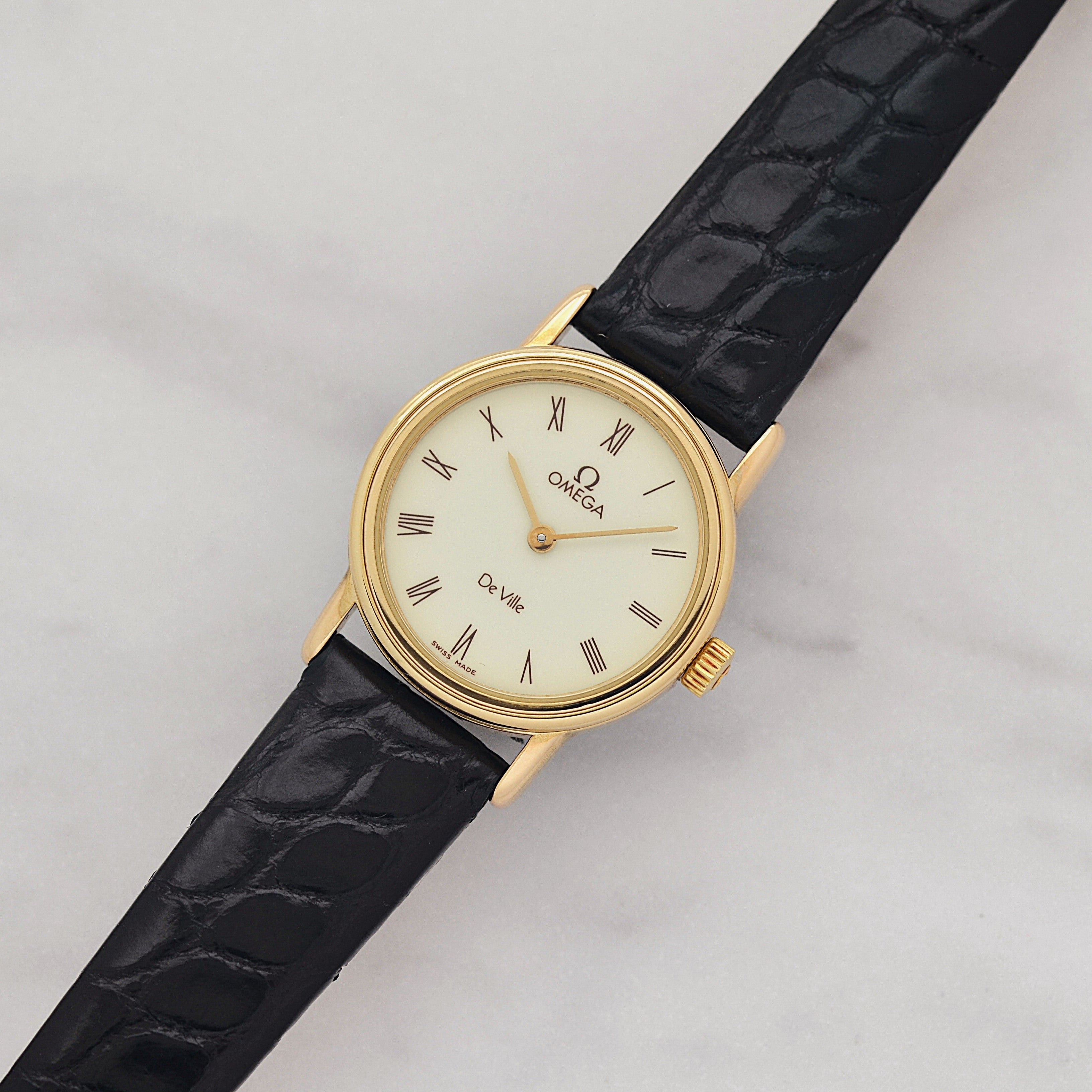 【OMEGA】オメガ デヴィル GP ラウンド Ivory ブラウンローマ 純正尾錠付き