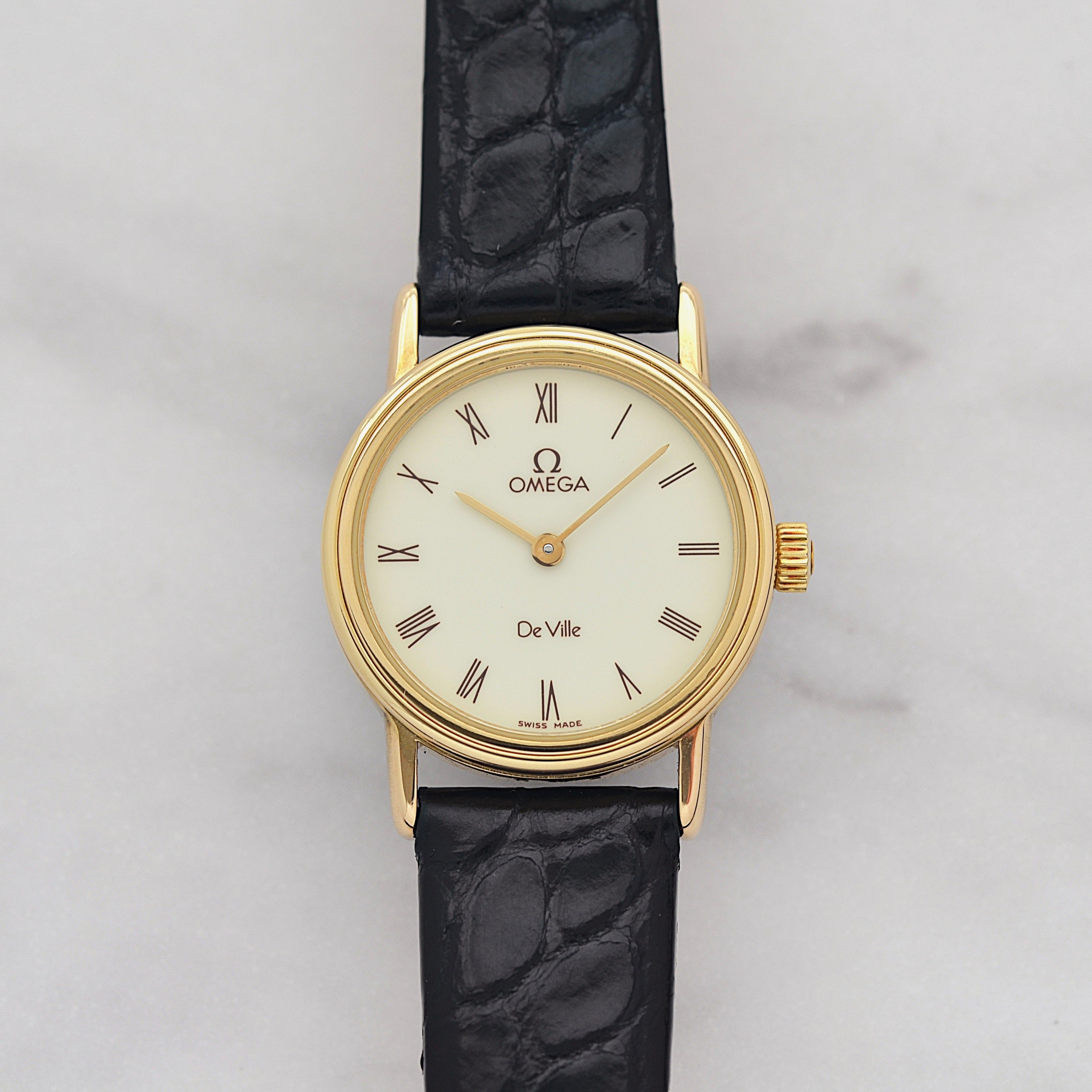 【OMEGA】オメガ デヴィル GP ラウンド Ivory ブラウンローマ 純正尾錠付き