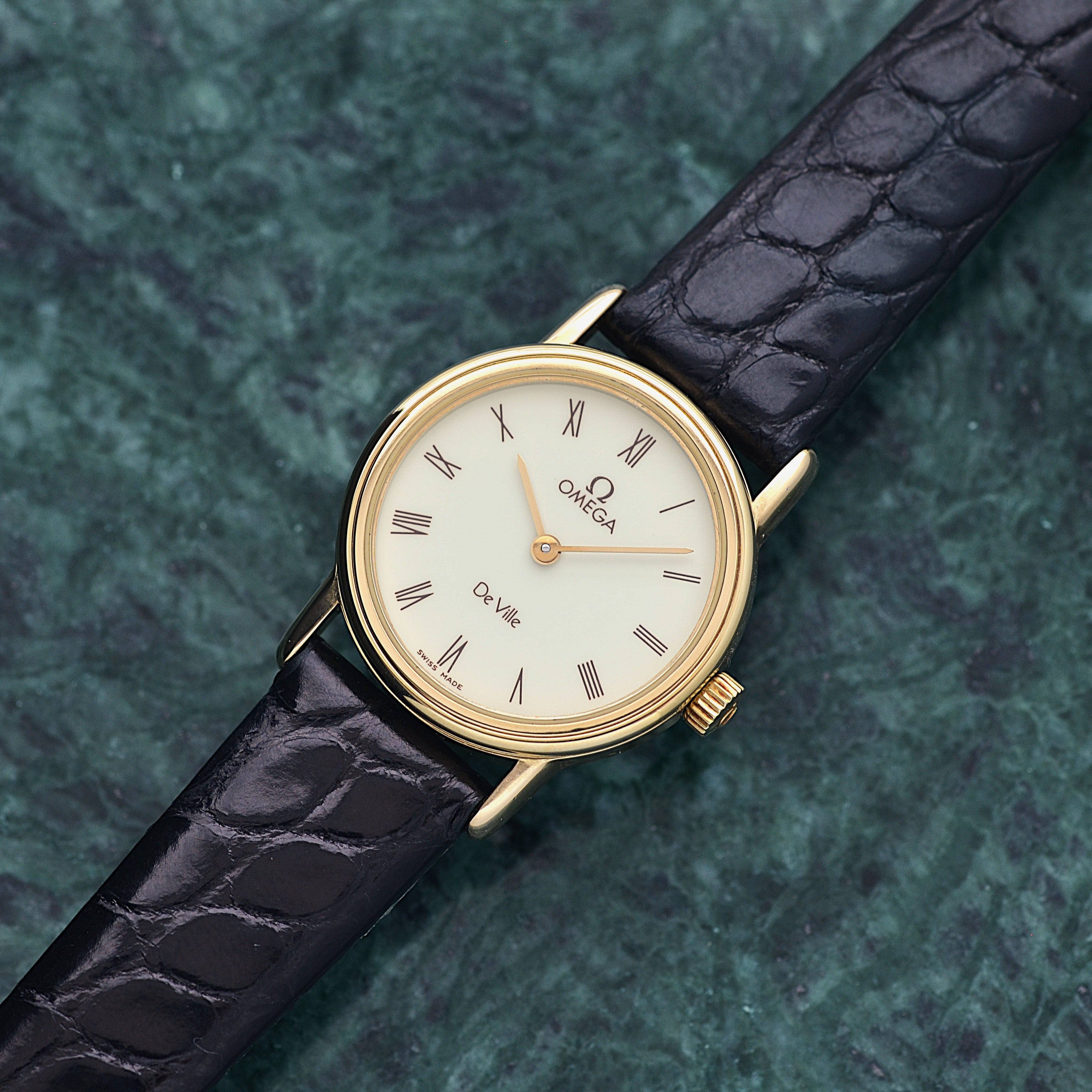 【OMEGA】オメガ デヴィル GP ラウンド Ivory ブラウンローマ 純正尾錠付き