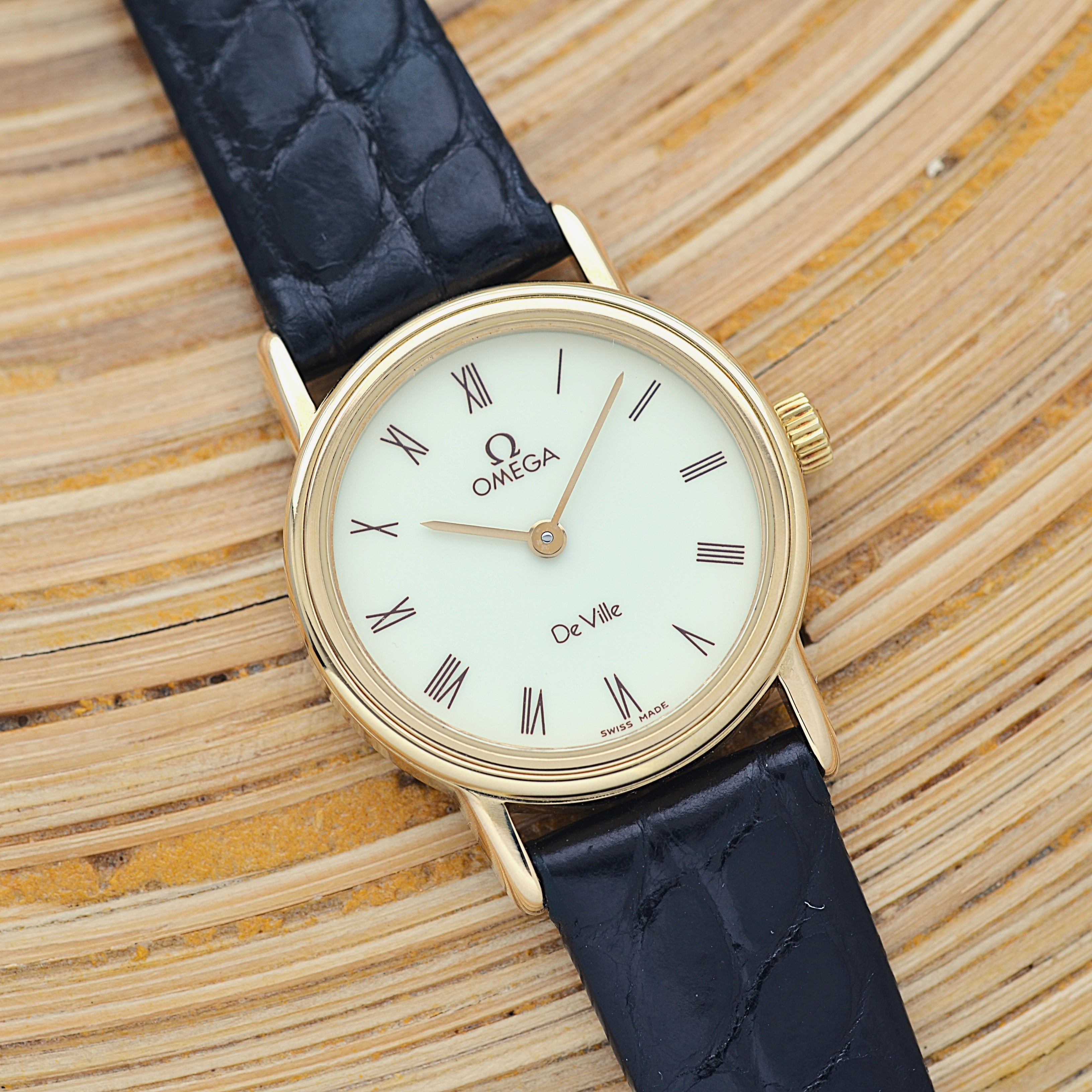 【OMEGA】オメガ デヴィル GP ラウンド Ivory ブラウンローマ 純正尾錠付き