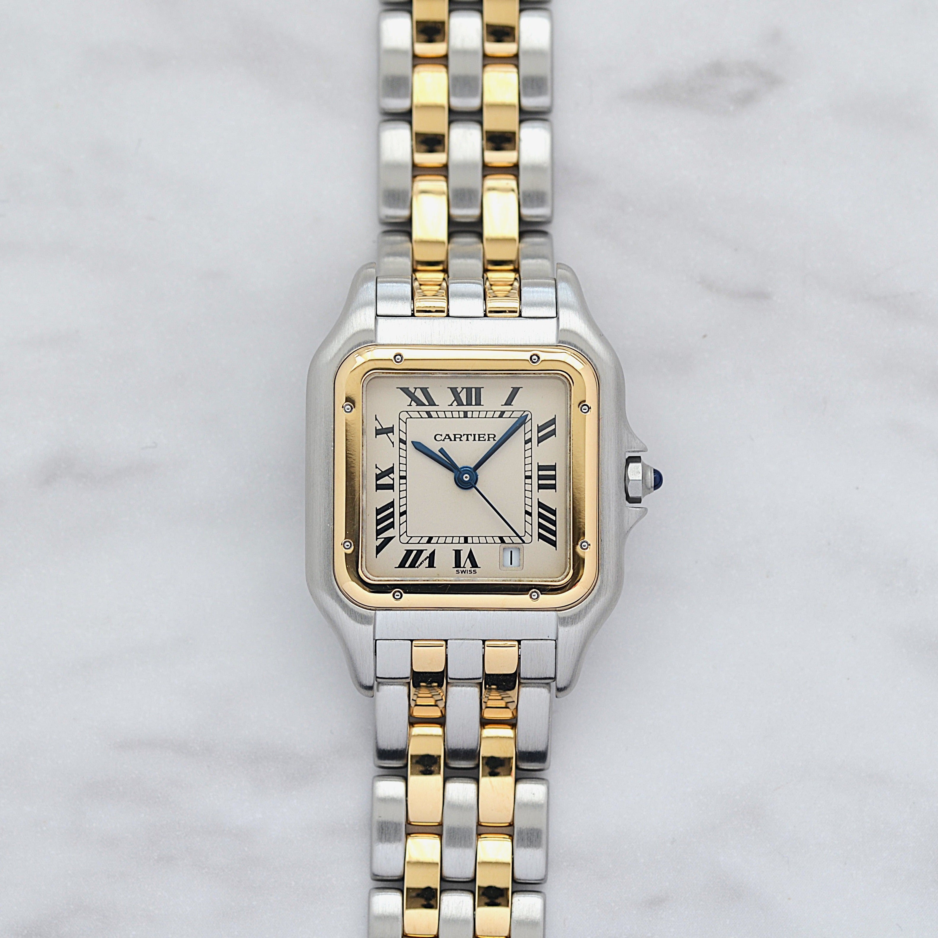 【Cartier】カルティエ パンテールMM 2ロウ 18KYG×SS 付属品完備 カルティエコンプリートサービス済み