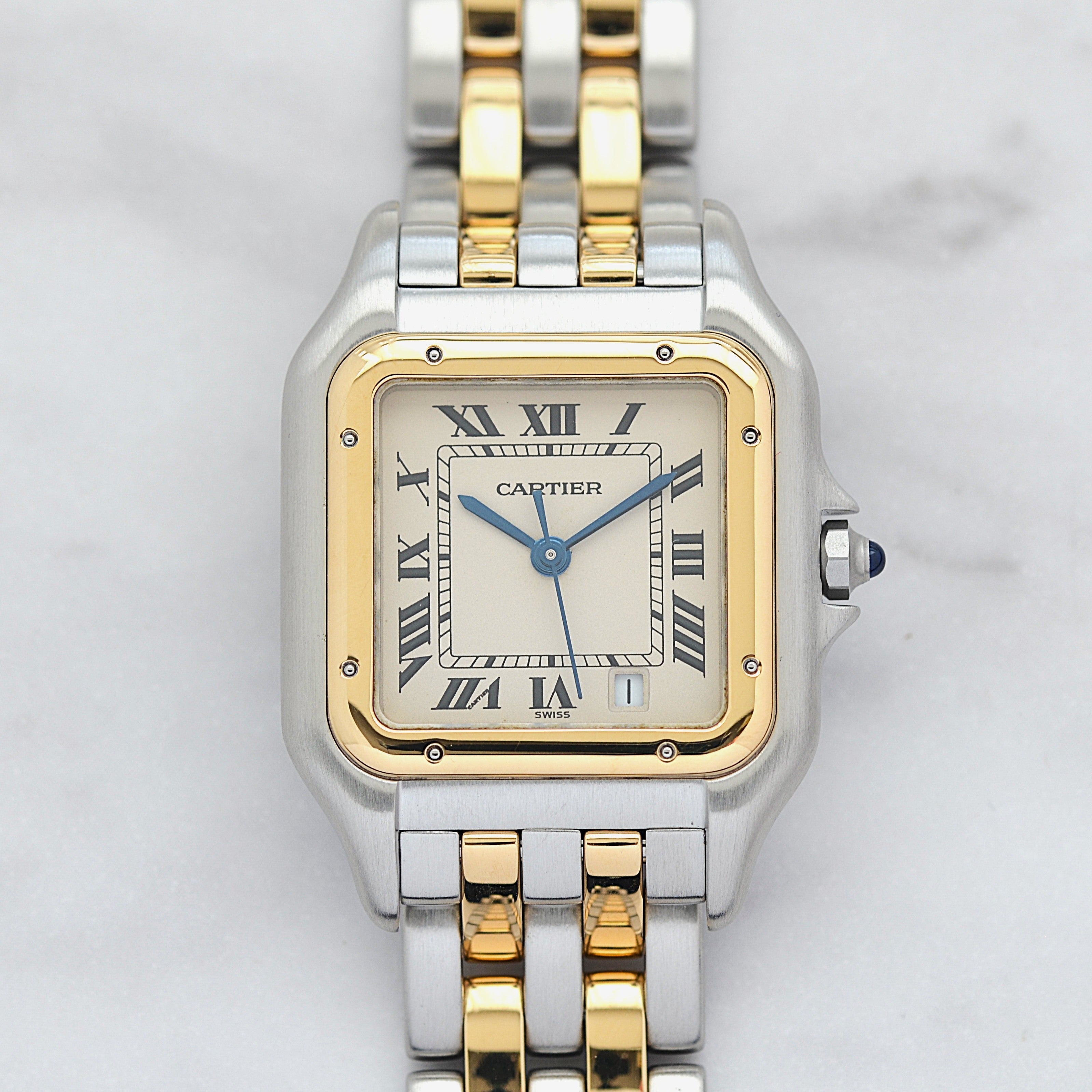 【Cartier】カルティエ パンテールMM 2ロウ 18KYG×SS 付属品完備 カルティエコンプリートサービス済み