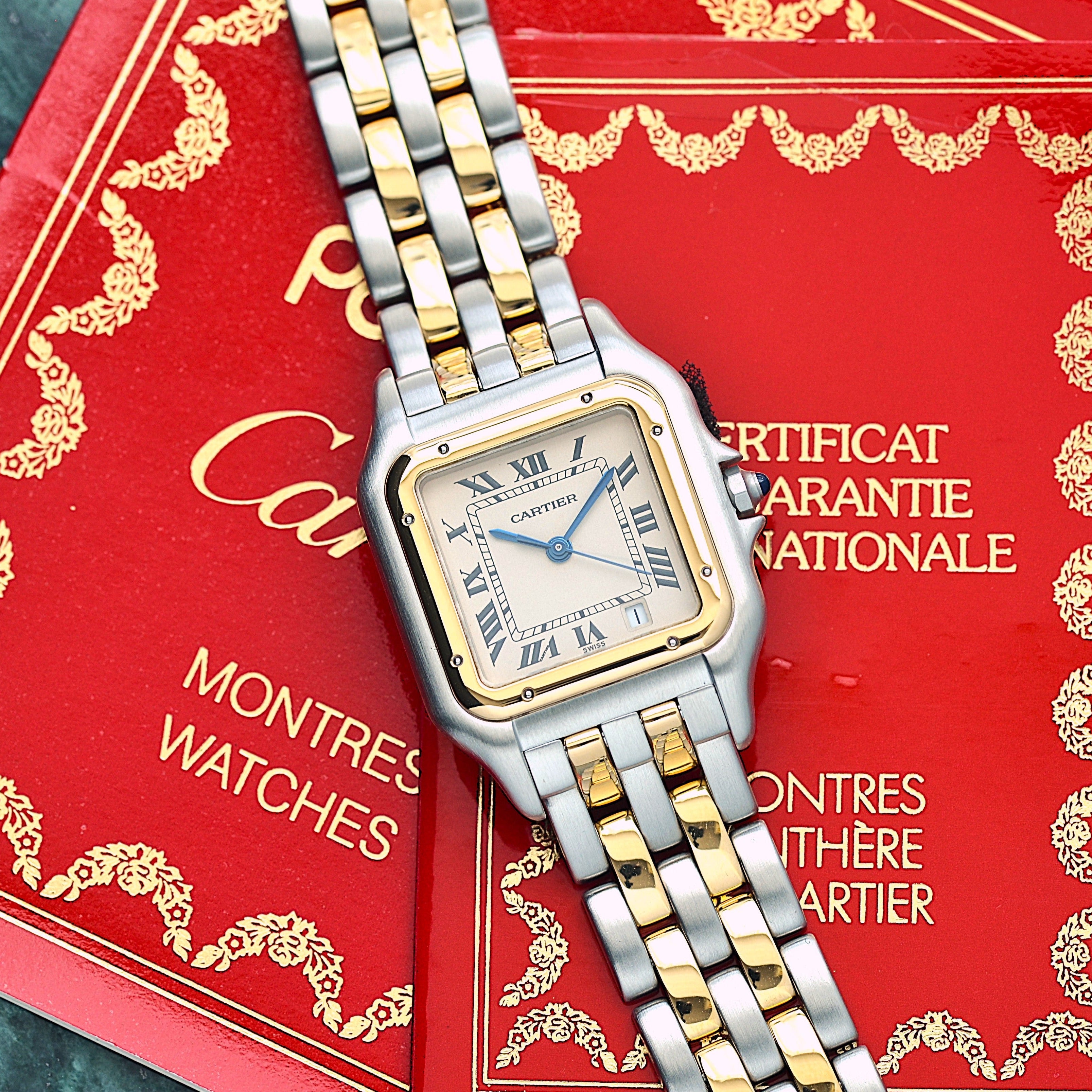 【Cartier】カルティエ パンテールMM 2ロウ 18KYG×SS 付属品完備 カルティエコンプリートサービス済み