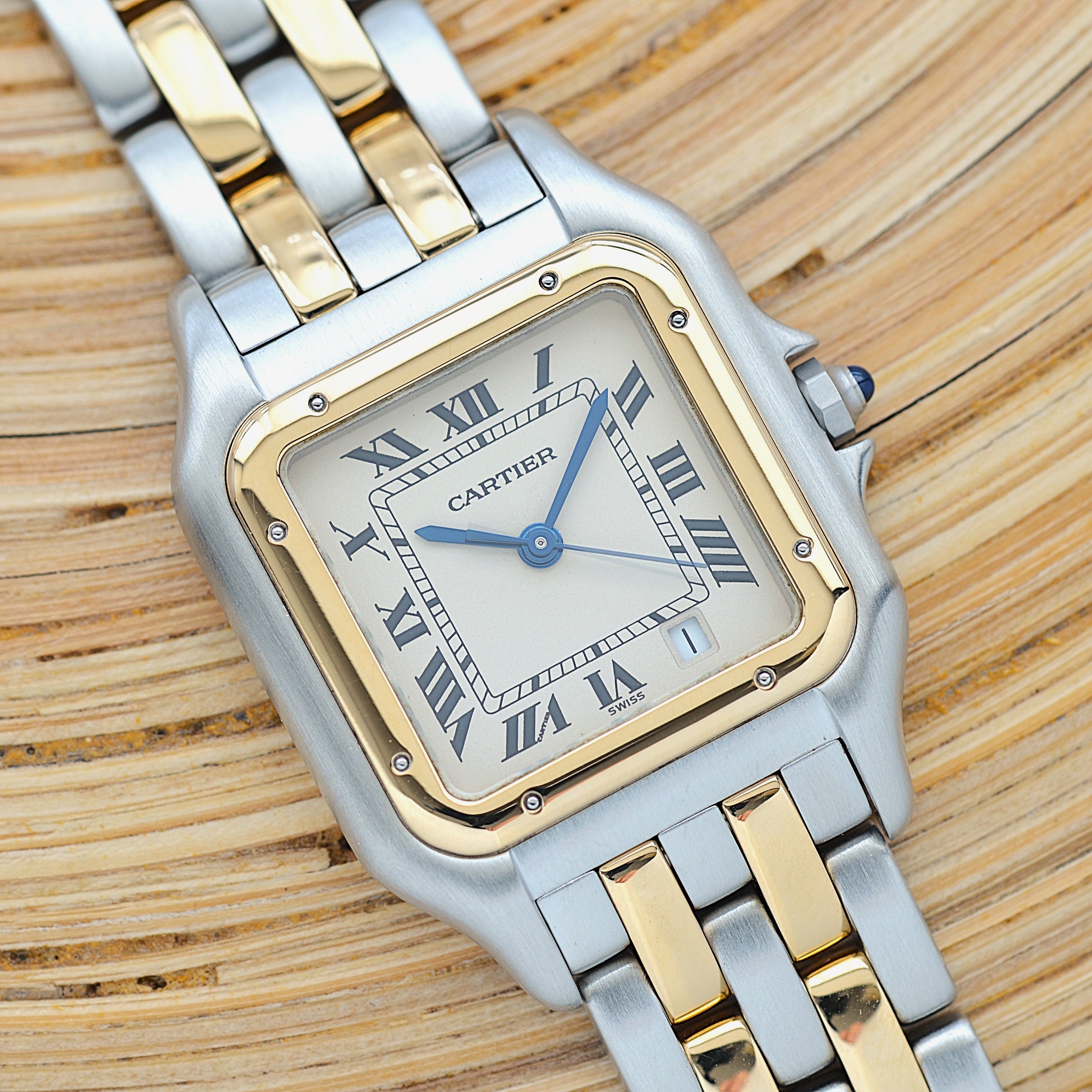 【Cartier】カルティエ パンテールMM 2ロウ 18KYG×SS 付属品完備 カルティエコンプリートサービス済み