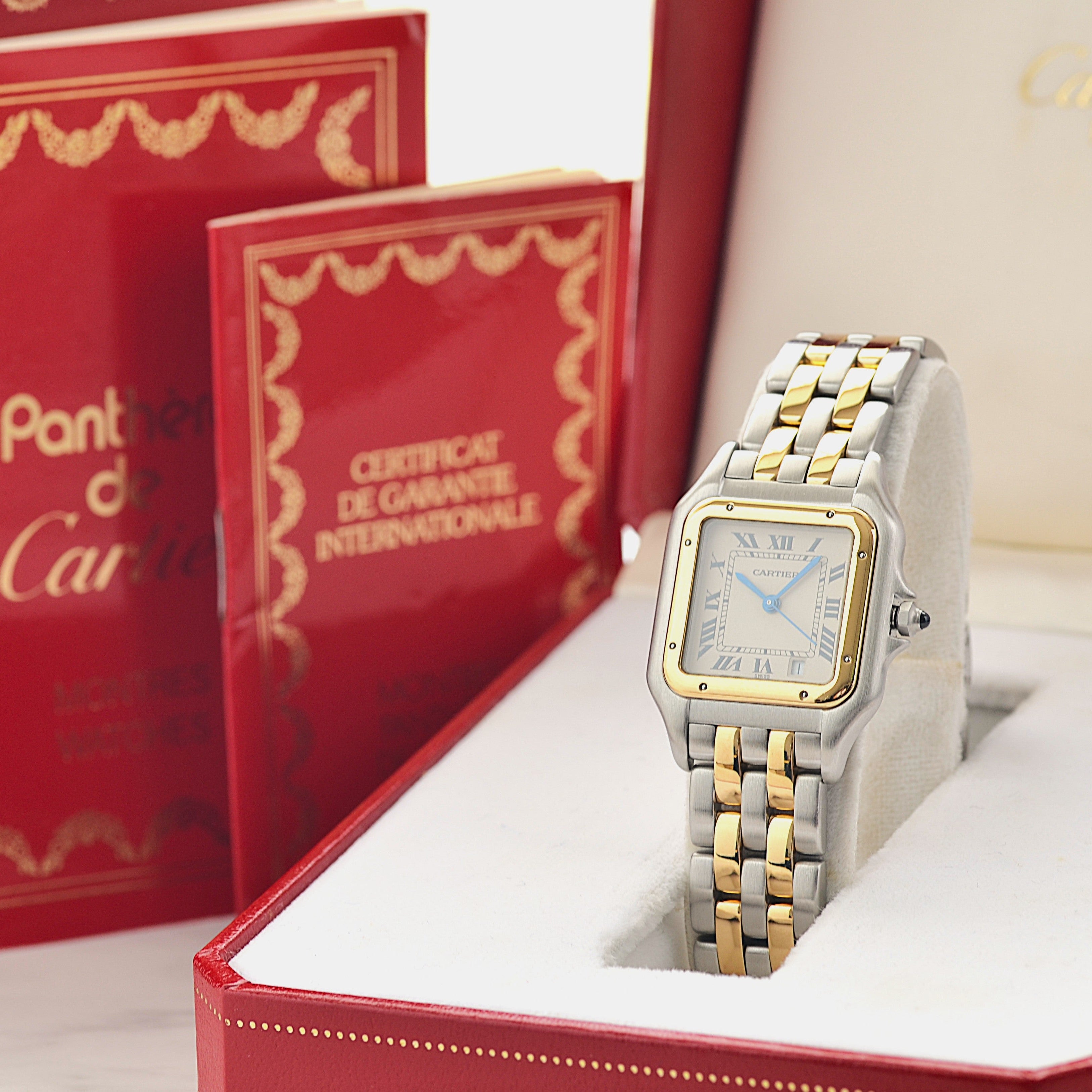 【Cartier】カルティエ パンテールMM 2ロウ 18KYG×SS 付属品完備 カルティエコンプリートサービス済み