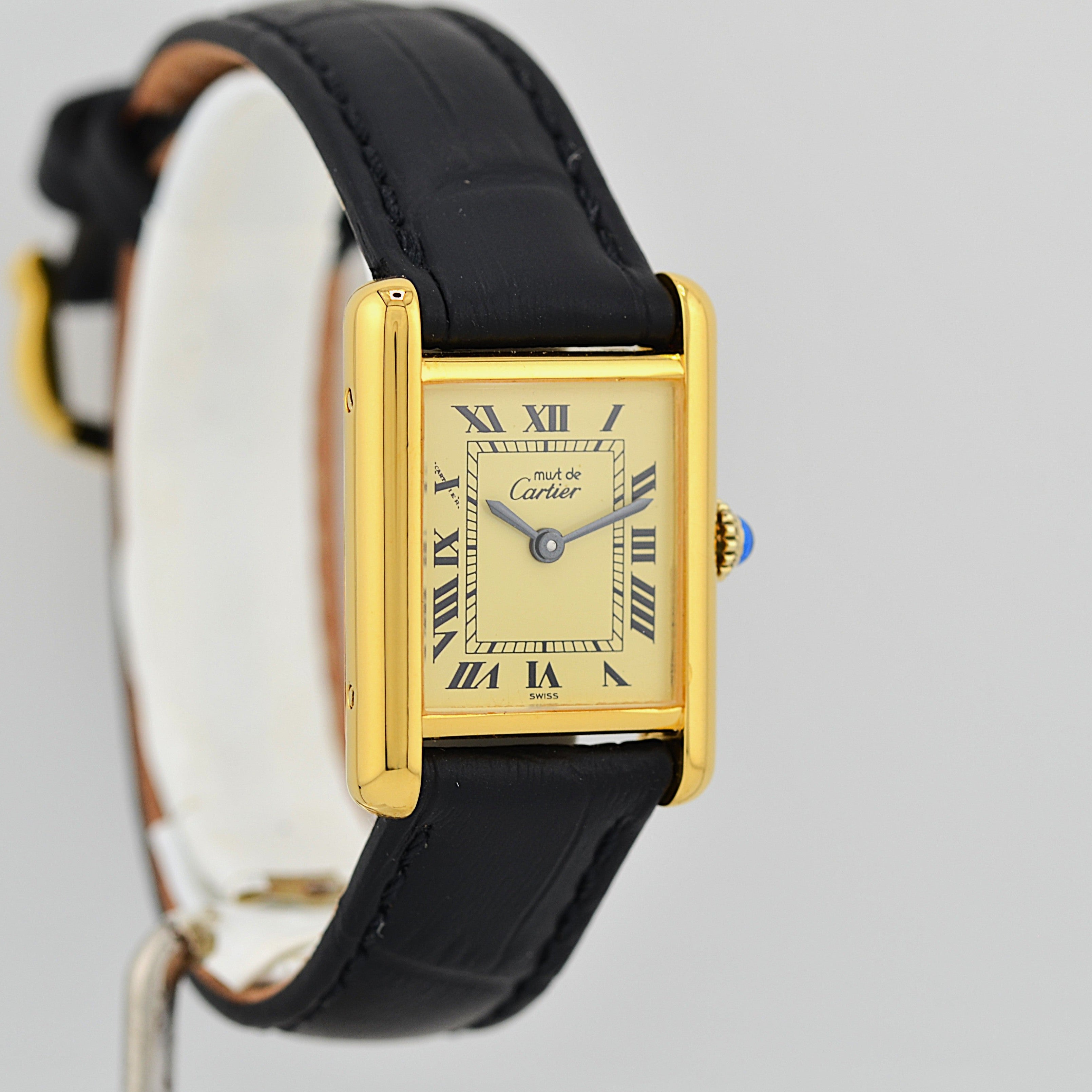 【Cartier】 Cartier Must Tank SM Ivory Roman Dial Manual Winding with Original Buckle