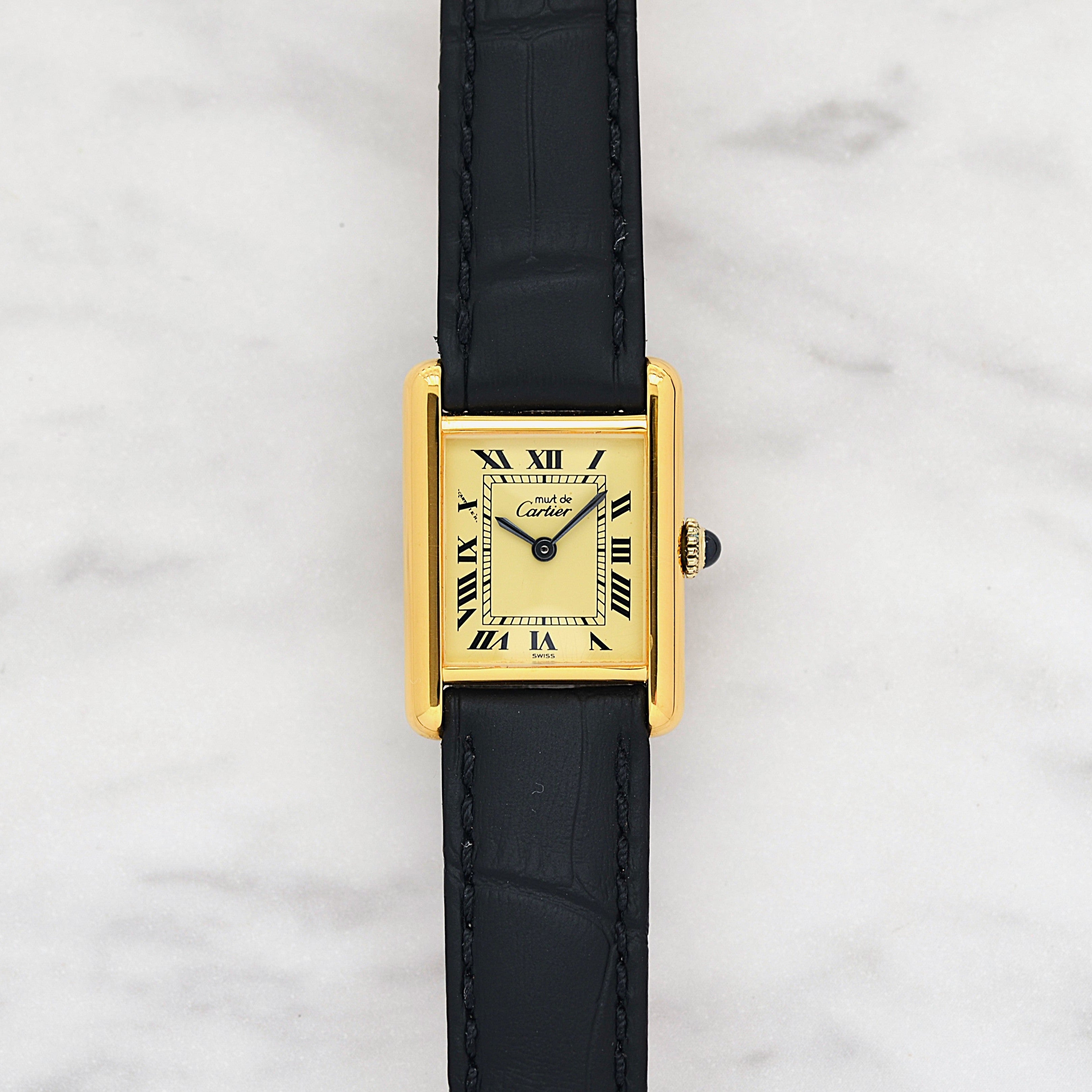 【Cartier】 Cartier Must Tank SM Ivory Roman Dial Manual Winding with Original Buckle