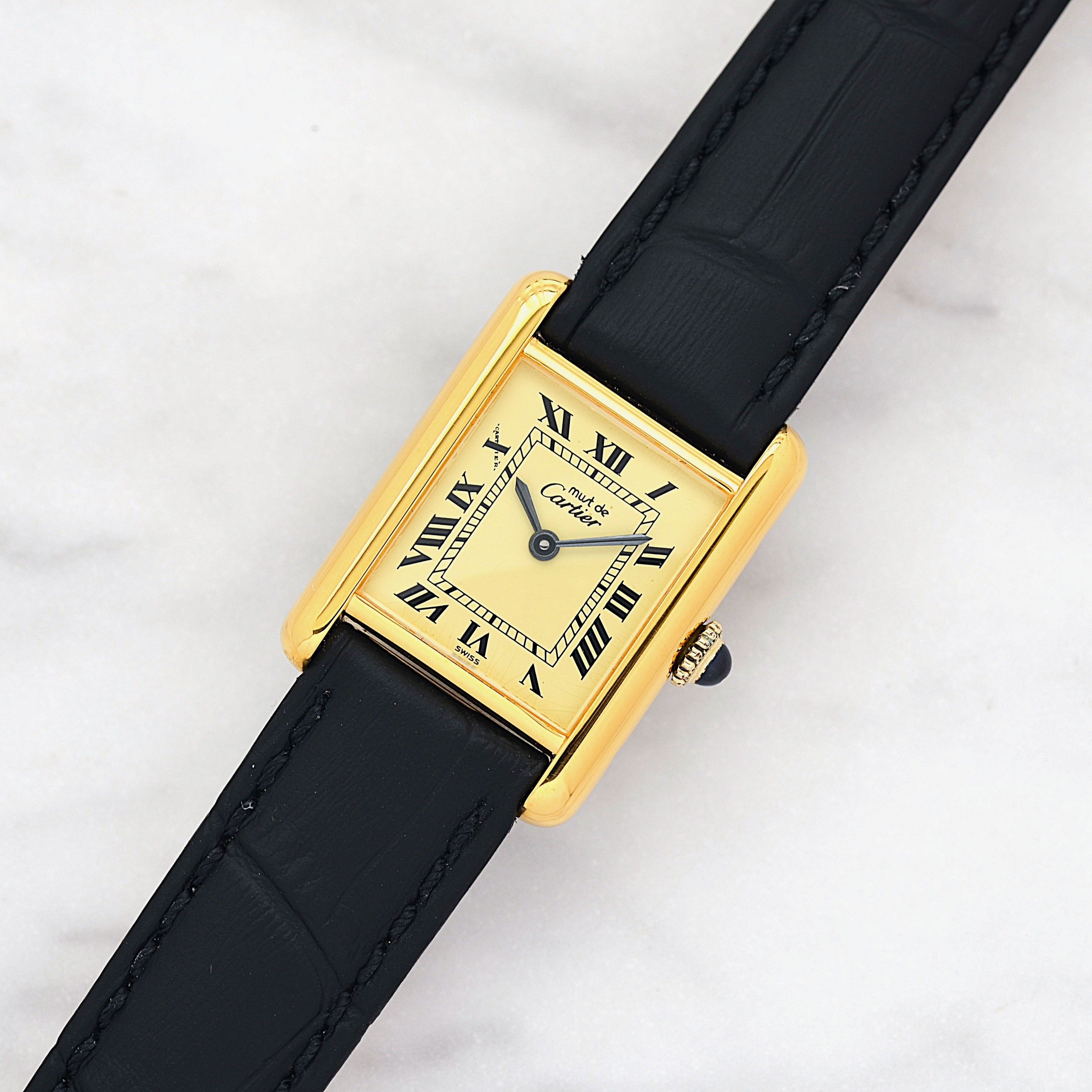【Cartier】 Cartier Must Tank SM Ivory Roman Dial Manual Winding with Original Buckle
