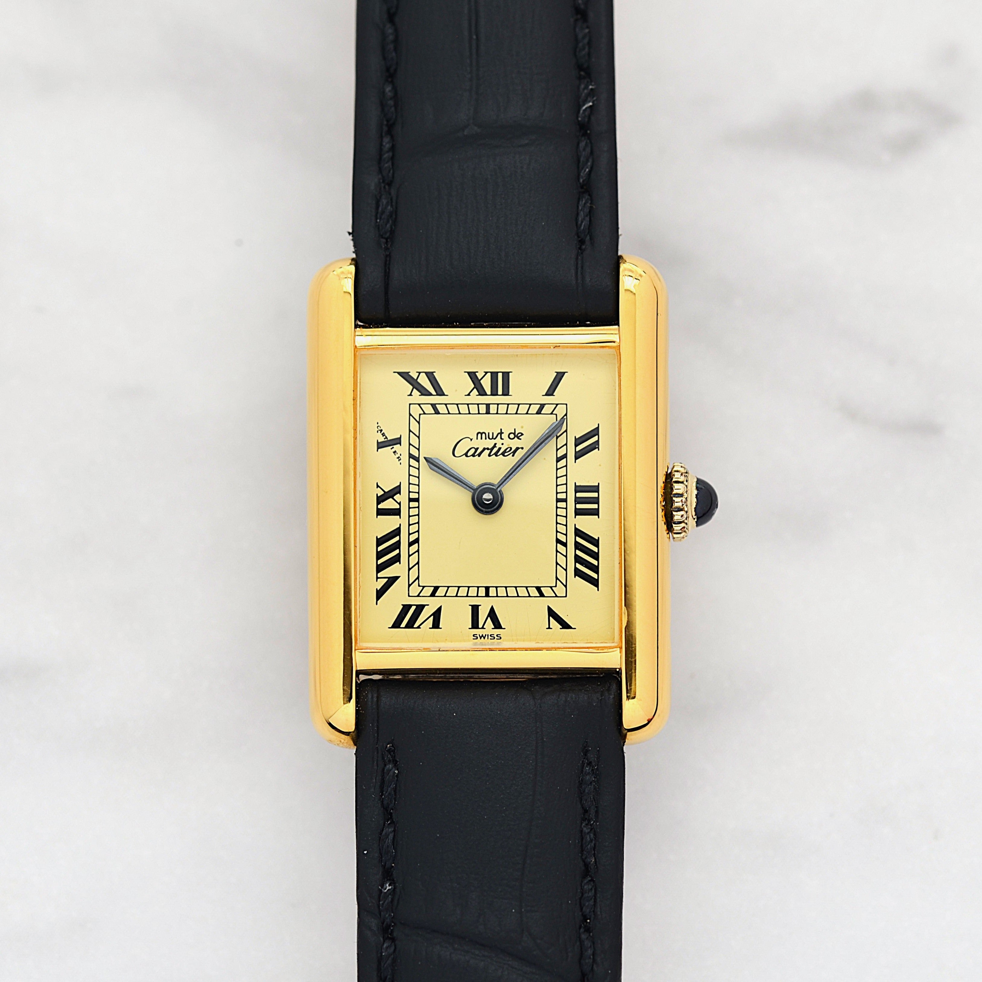 【Cartier】 Cartier Must Tank SM Ivory Roman Dial Manual Winding with Original Buckle