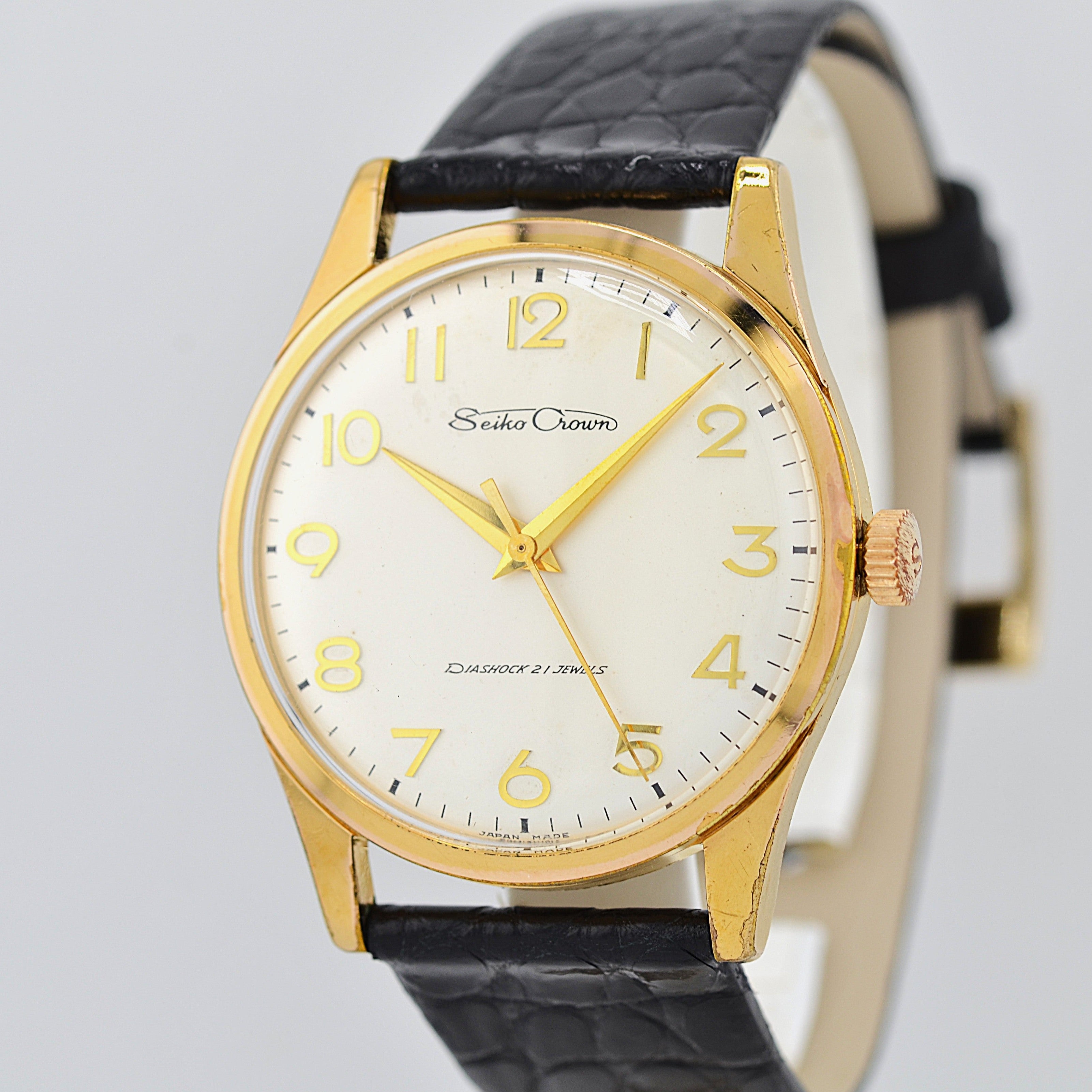 【SEIKO】Seiko Crown GP All-Numeral Raised Arabic, with Original Buckle, Manufactured May 1963