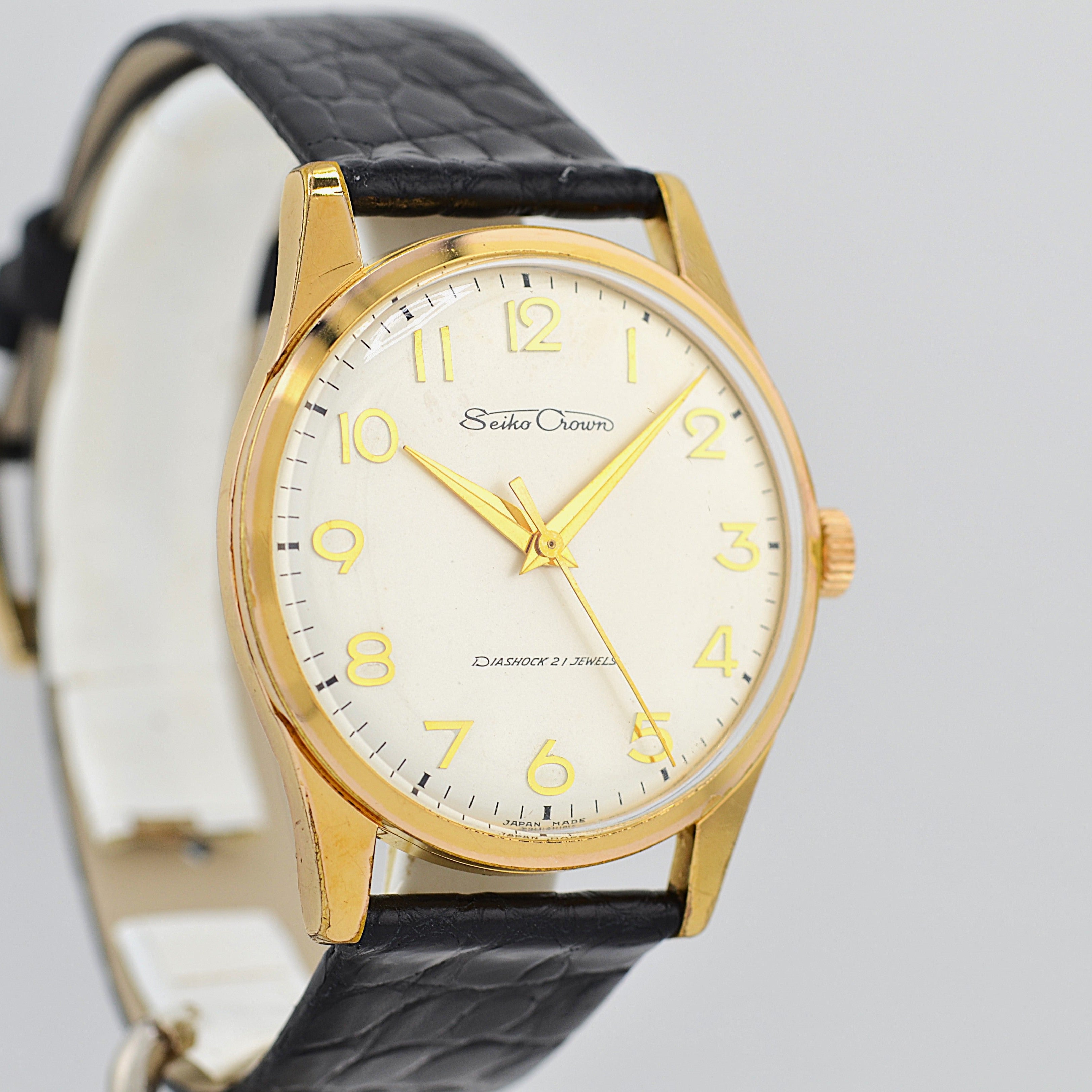 【SEIKO】Seiko Crown GP All-Numeral Raised Arabic, with Original Buckle, Manufactured May 1963
