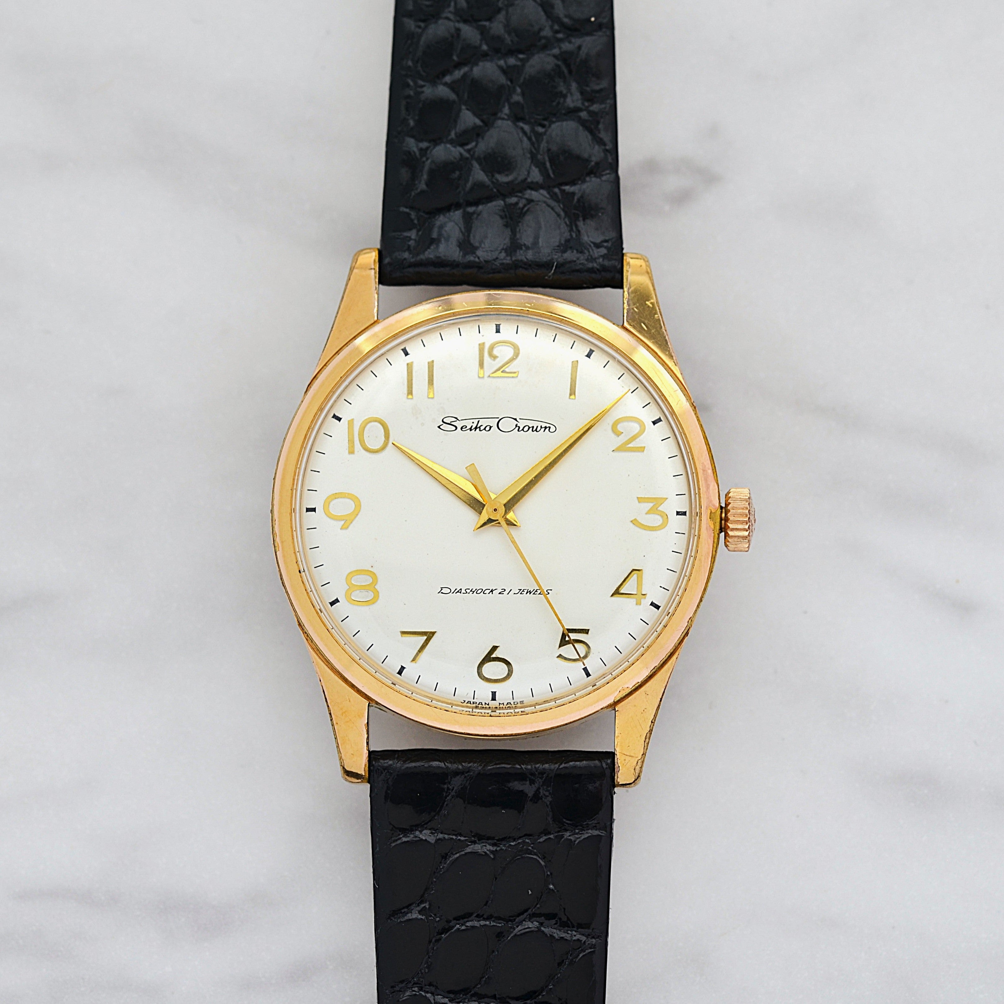 【SEIKO】Seiko Crown GP All-Numeral Raised Arabic, with Original Buckle, Manufactured May 1963