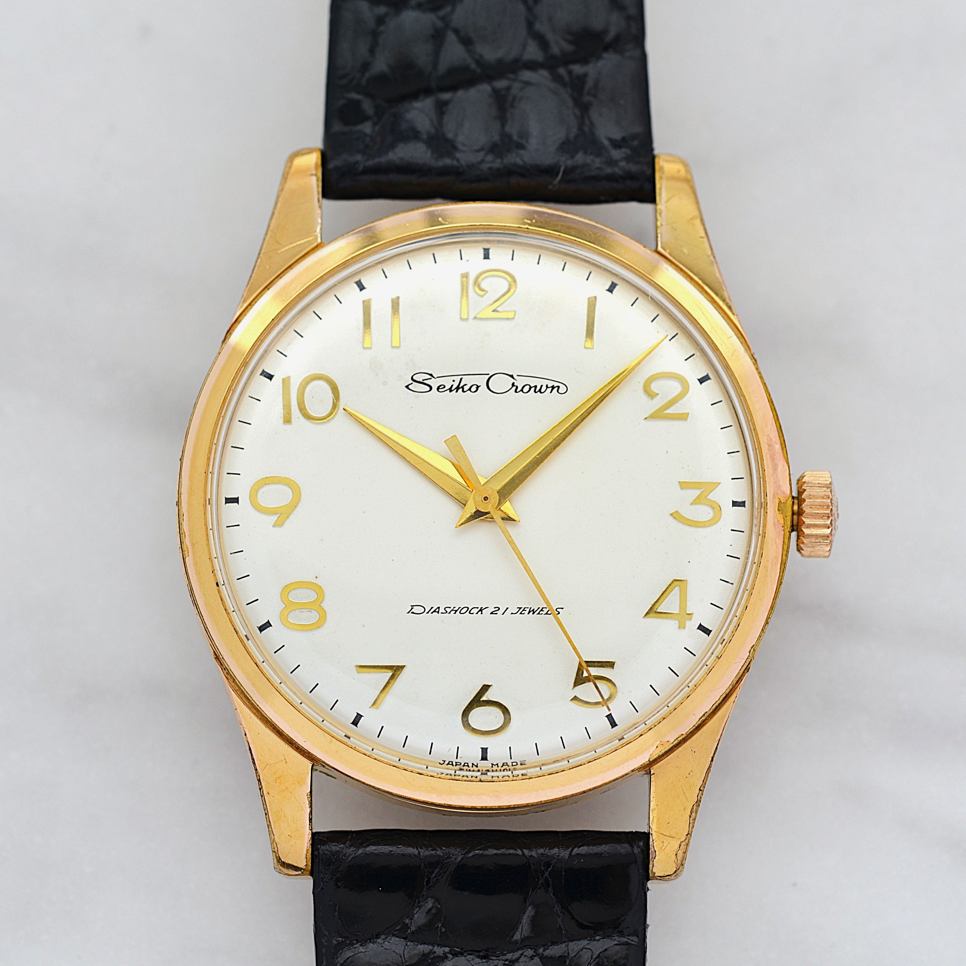 【SEIKO】Seiko Crown GP All-Numeral Raised Arabic, with Original Buckle, Manufactured May 1963