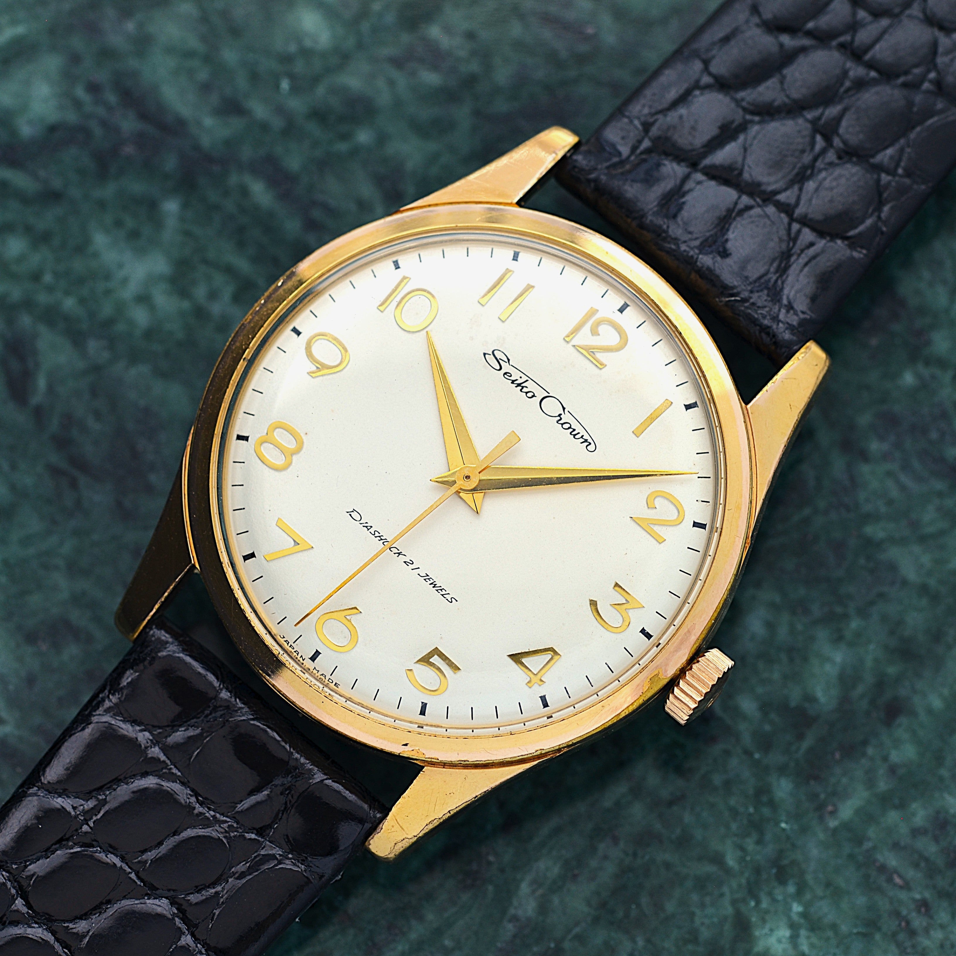 【SEIKO】Seiko Crown GP All-Numeral Raised Arabic, with Original Buckle, Manufactured May 1963