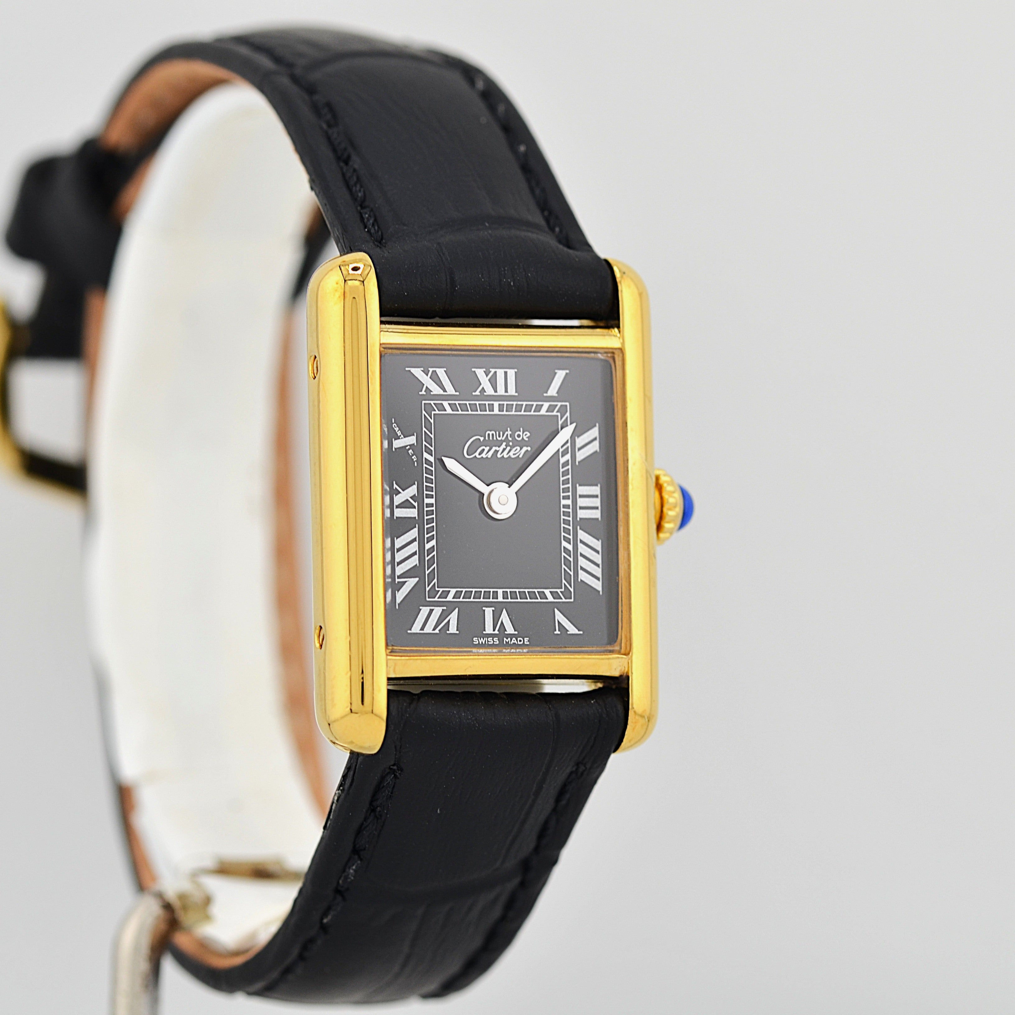 【Cartier】カルティエ マストタンクSM ブラックローマ 手巻き 永久保証書付き カルティエコンプリートサービス済み