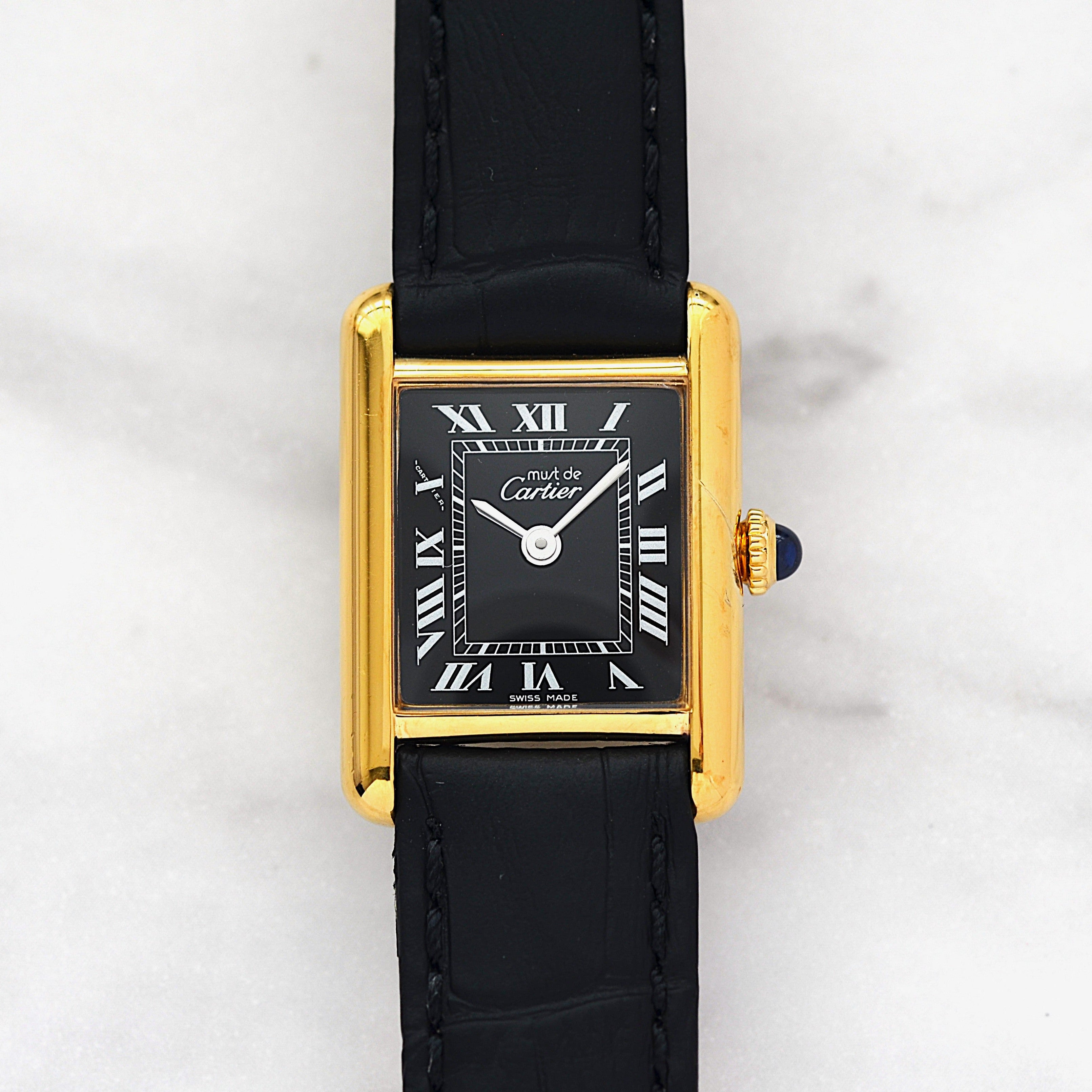 【Cartier】カルティエ マストタンクSM ブラックローマ 手巻き 永久保証書付き カルティエコンプリートサービス済み