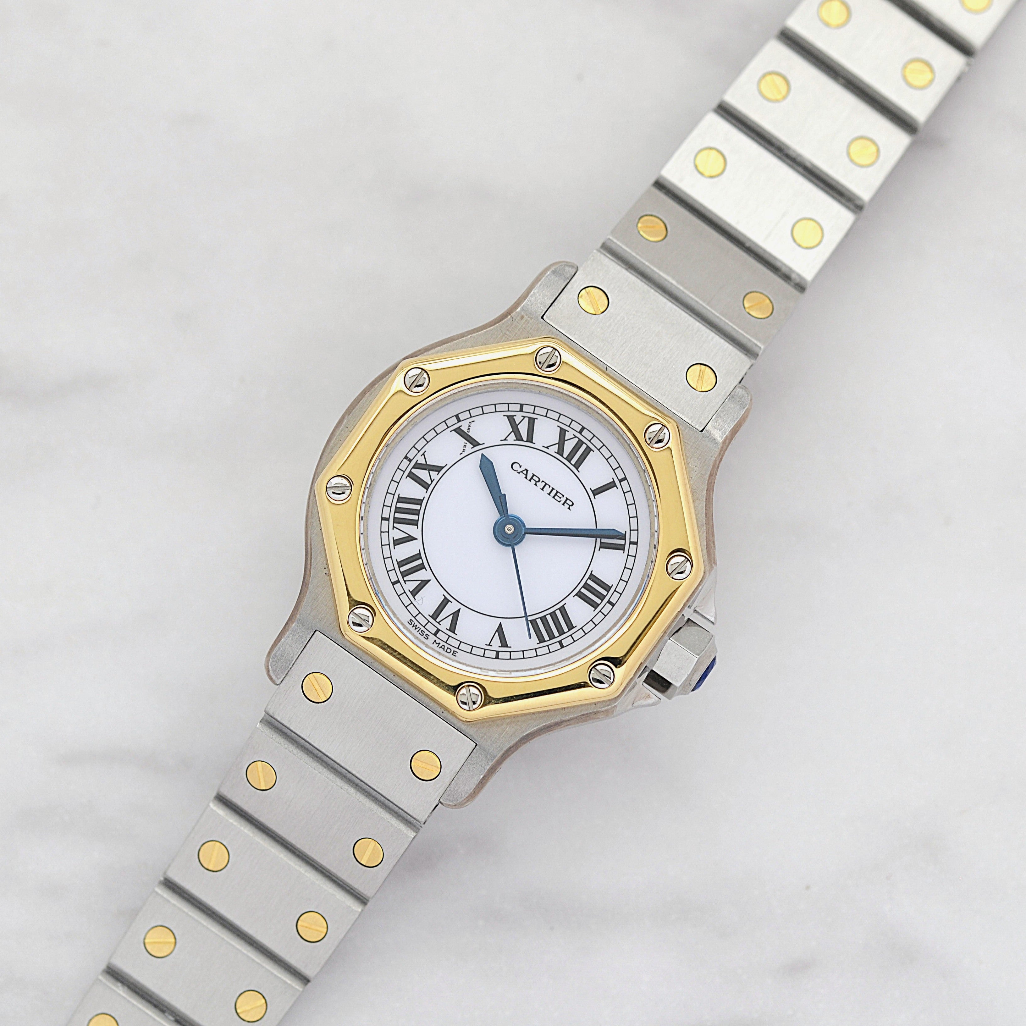 【Cartier】カルティエ サントスオクタゴンSM 18KYG×SS 永久保証書付き カルティエコンプリートサービス済み