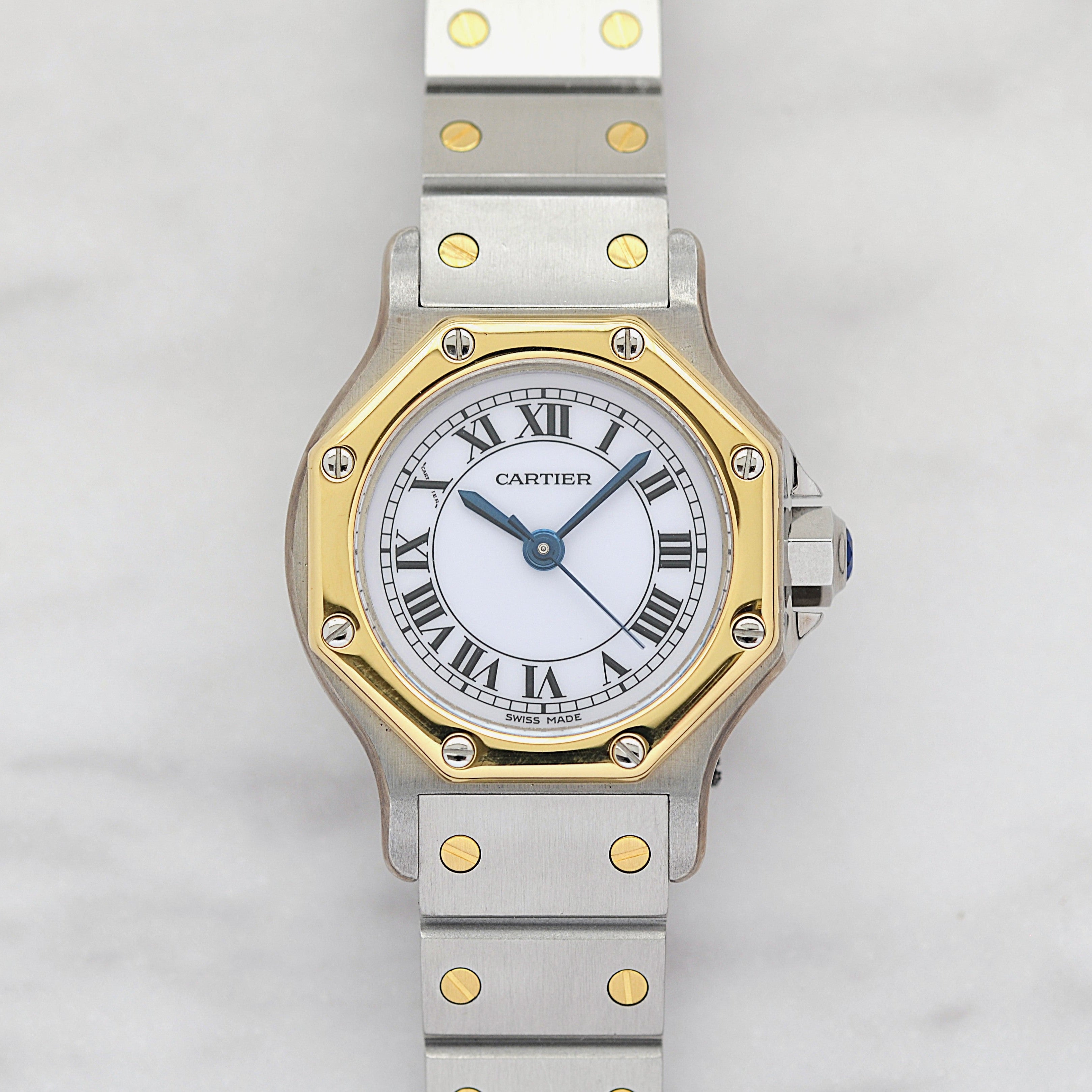 【Cartier】カルティエ サントスオクタゴンSM 18KYG×SS 永久保証書付き カルティエコンプリートサービス済み