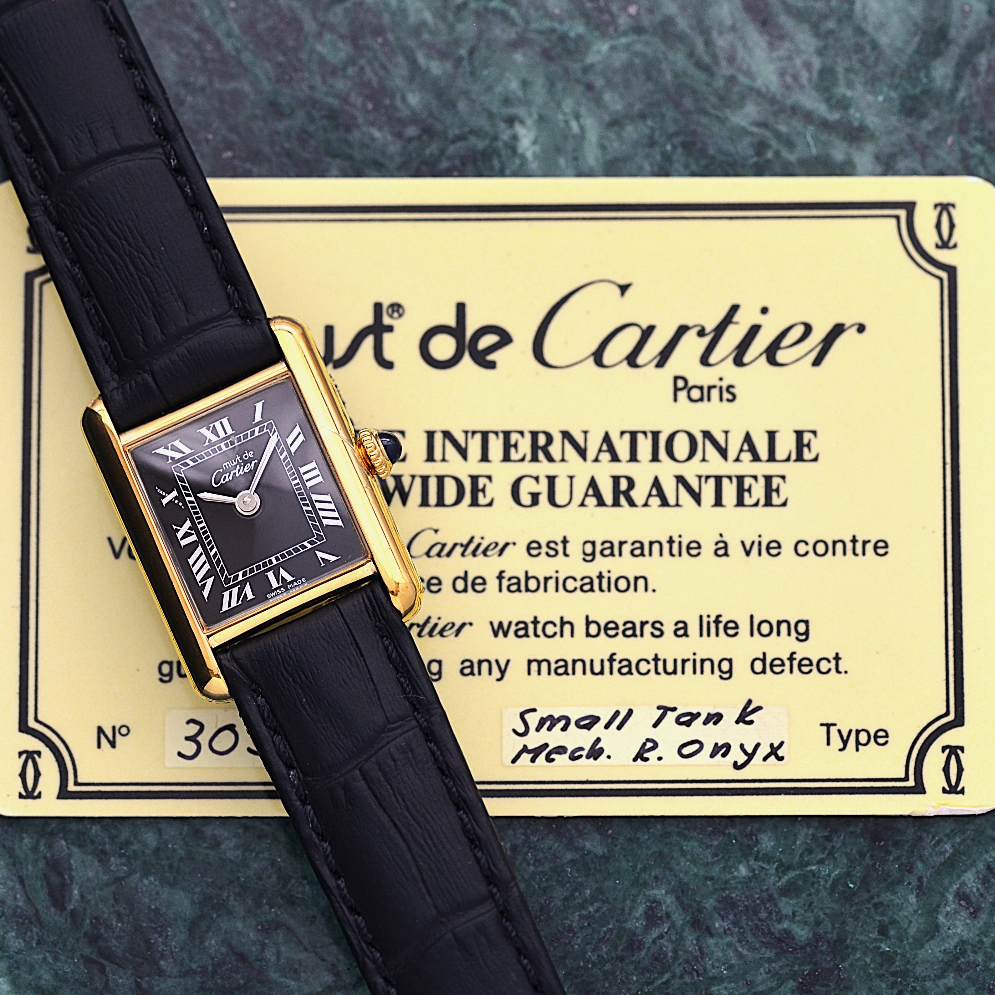 【Cartier】カルティエ マストタンクSM ブラックローマ 手巻き 永久保証書付き カルティエコンプリートサービス済み
